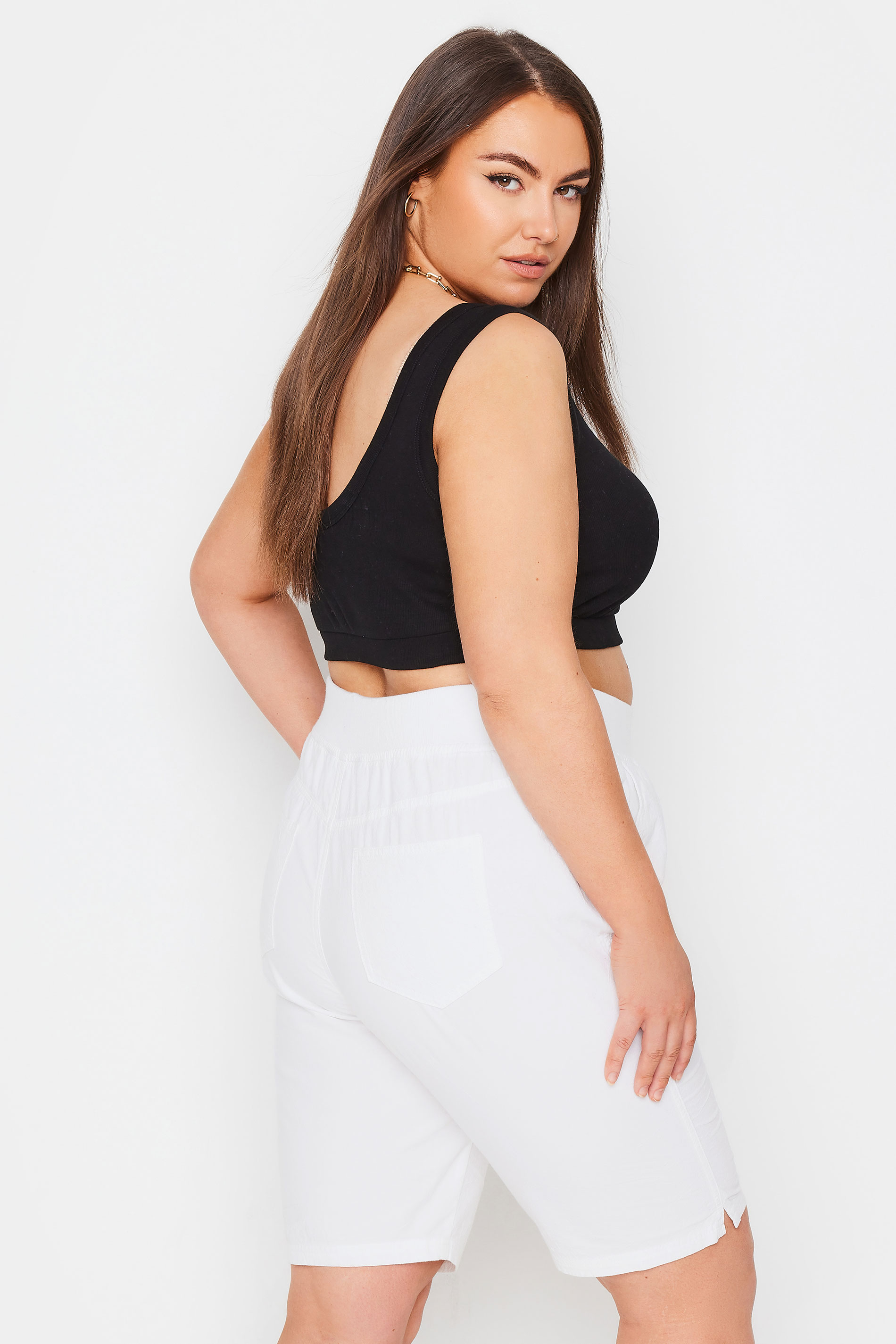 YOURS Plus Size White Elasticated Cool Cotton Shorts | Yours Clothing 3