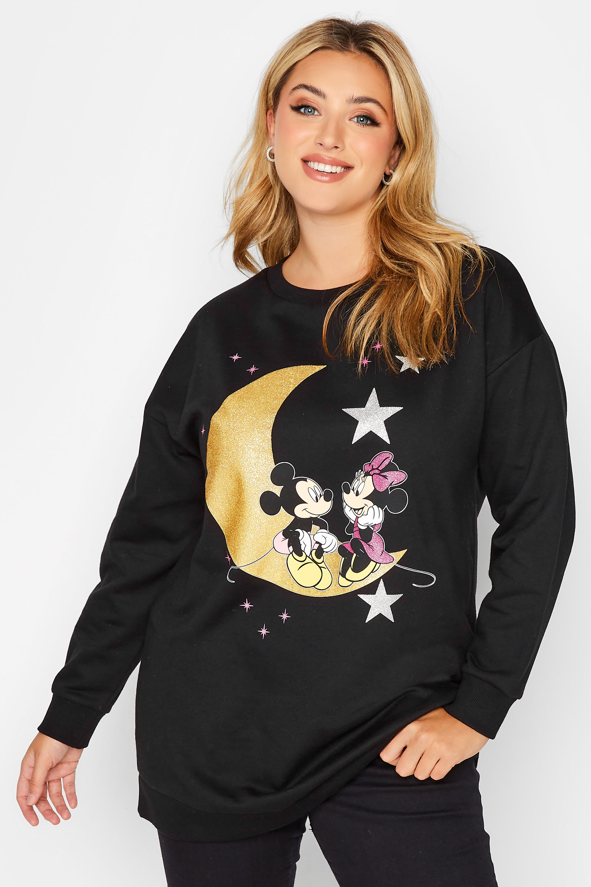 DISNEY Plus Size Black Micky & Minnie Sweatshirt | Yours Clothing 1