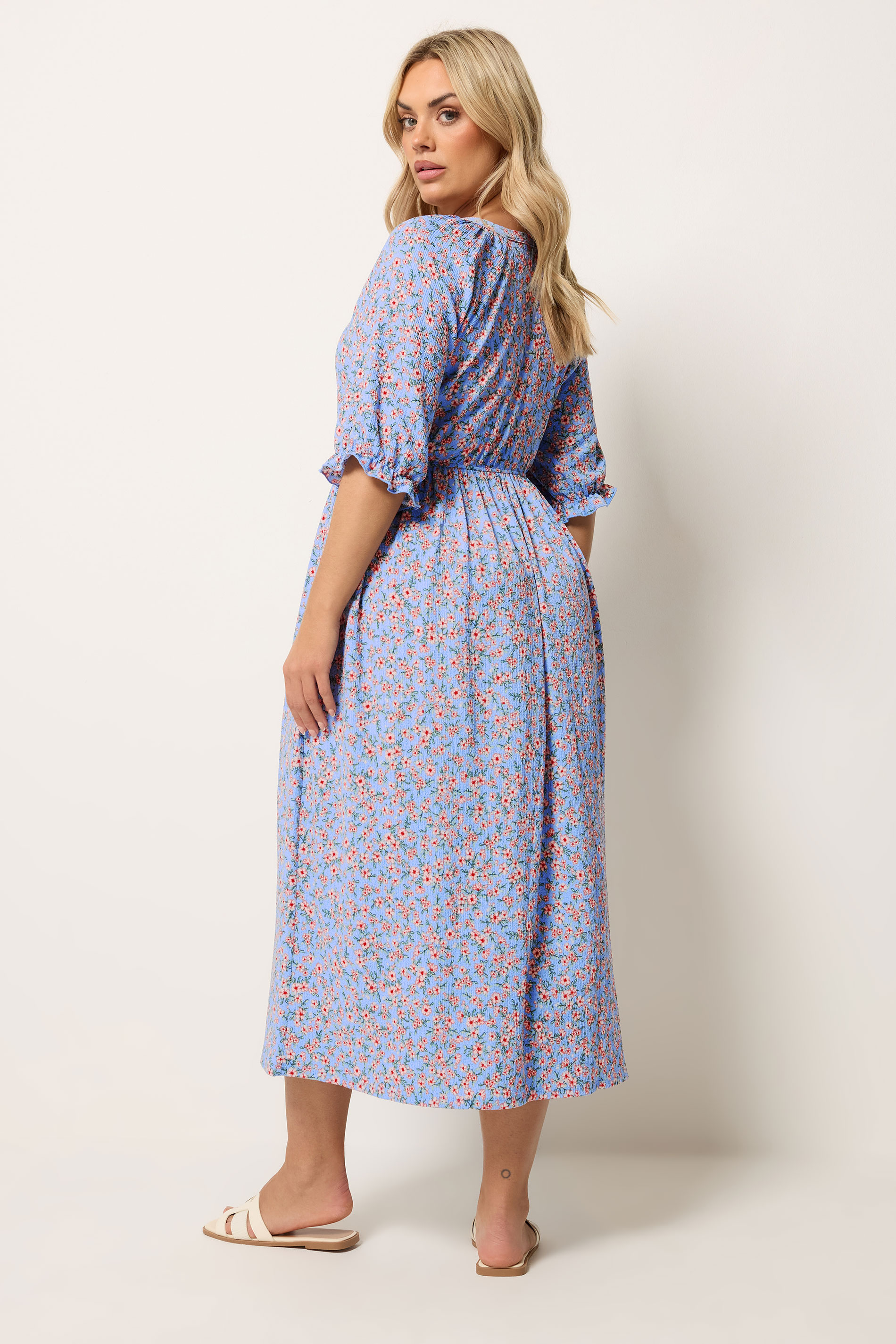 YOURS Plus Size Blue Ditsy Floral Raglan Sleeve Dress | Yours Clothing 2