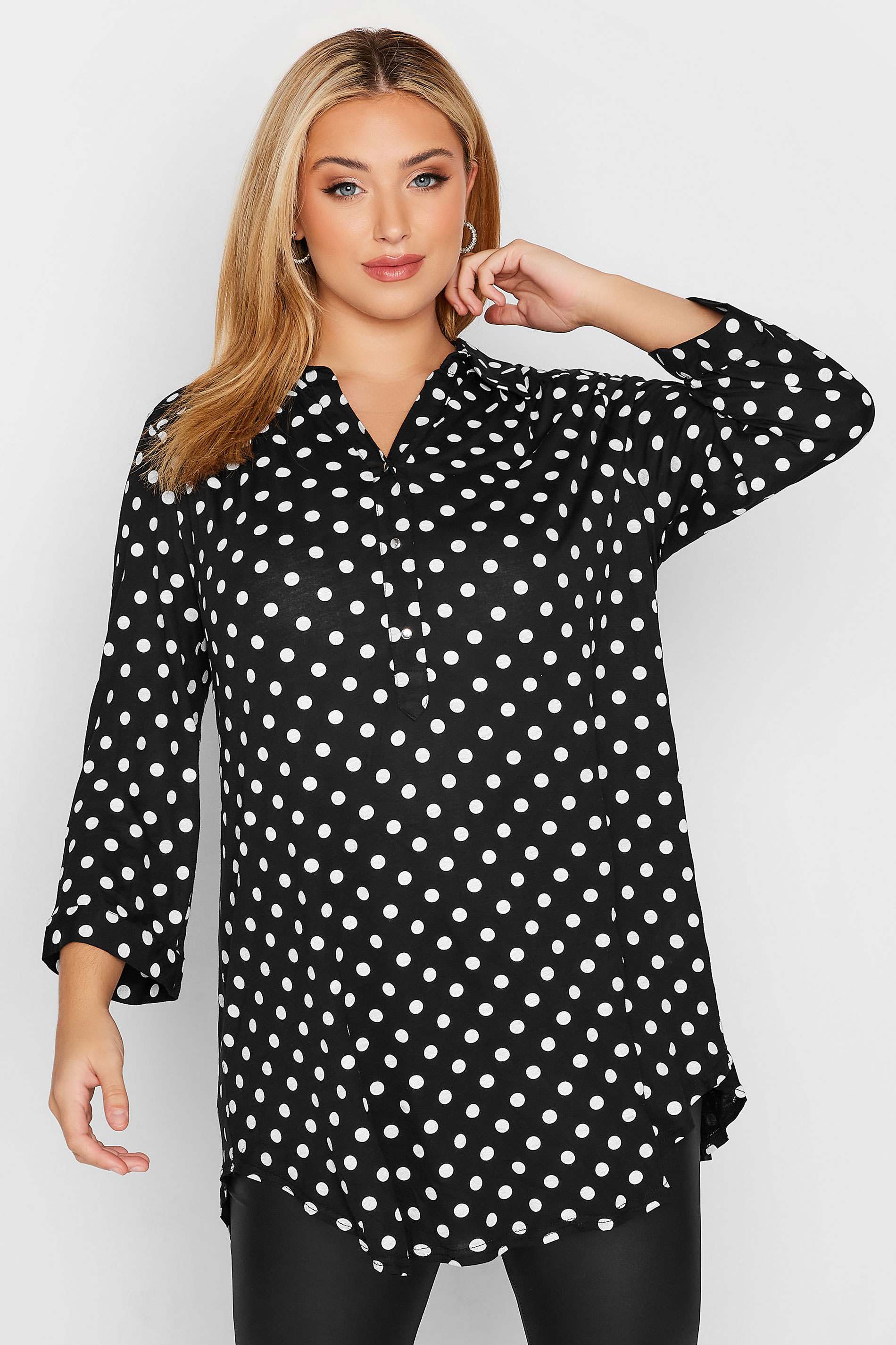 Curve Black & White Polka Dot Shirt | Yours Clothing 1