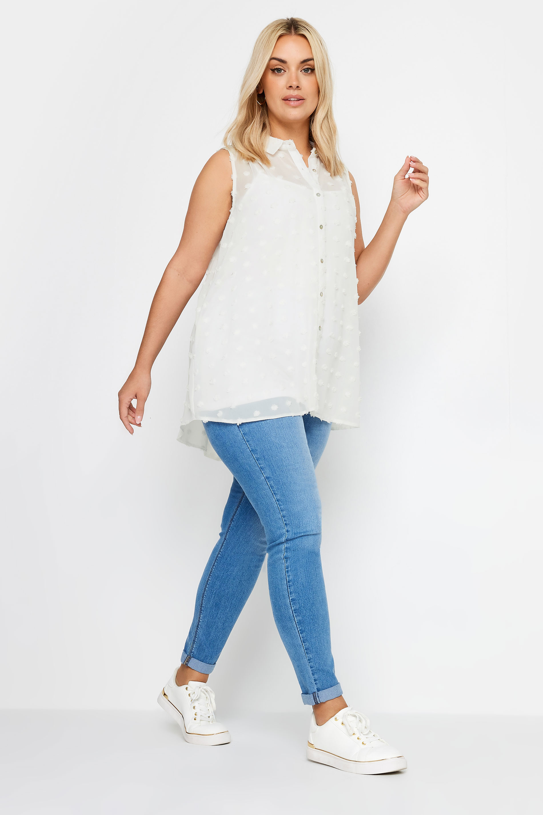 YOURS Plus Size White Sleeveless Shirt | Yours Clothing 2