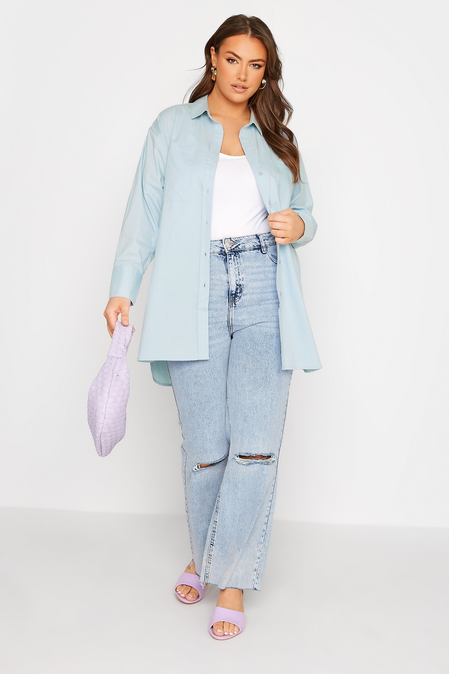 LIMITED COLLECTION Plus Size Light Blue Oversized Boyfriend Shirt | Yours Clothing 2