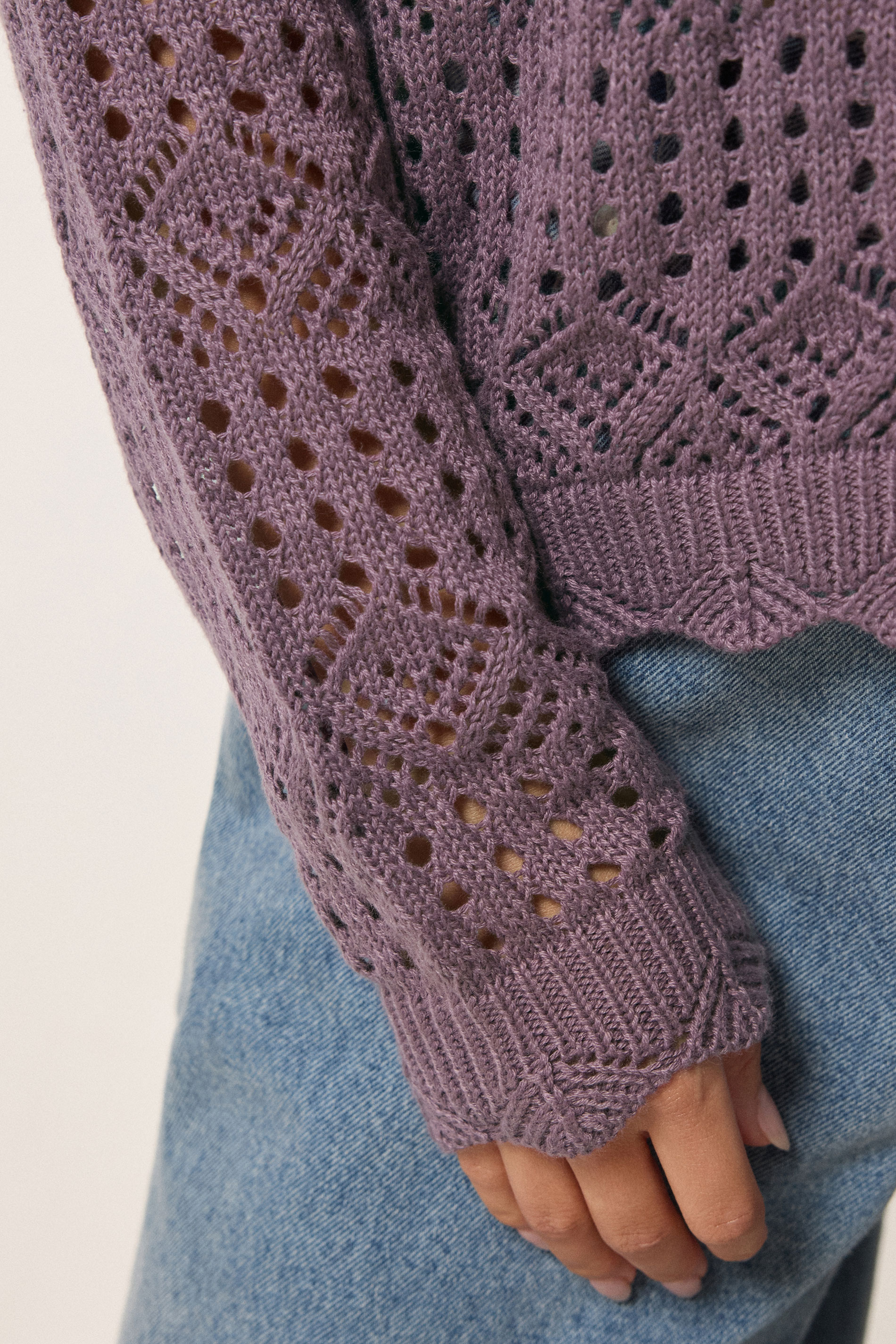 PixieGirl Petite Women's Plum Purple Crochet Button Cardigan | PixieGirl 4