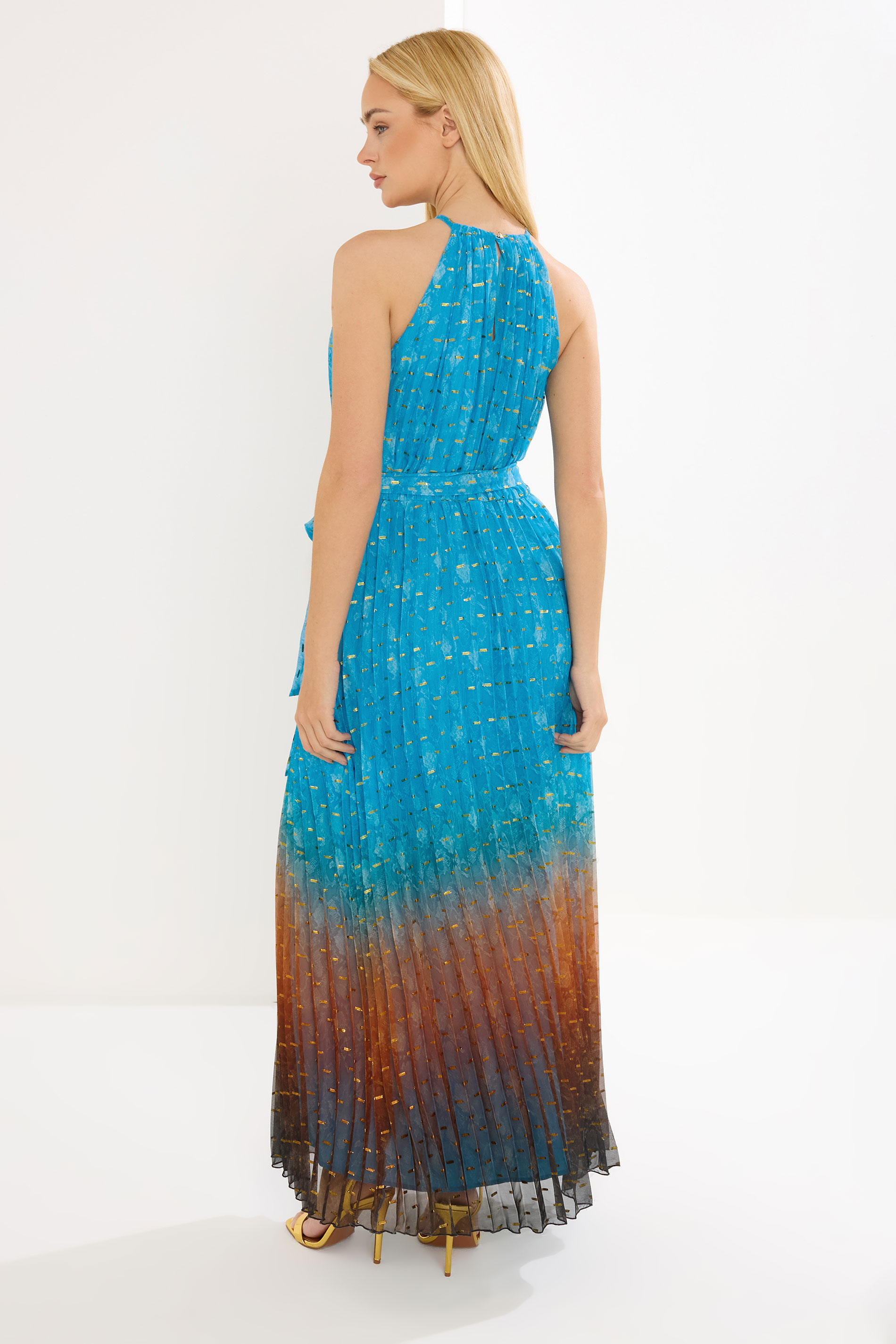 STAR Blue Snake Skin Metallic Pleated Dress | StarByJM 2