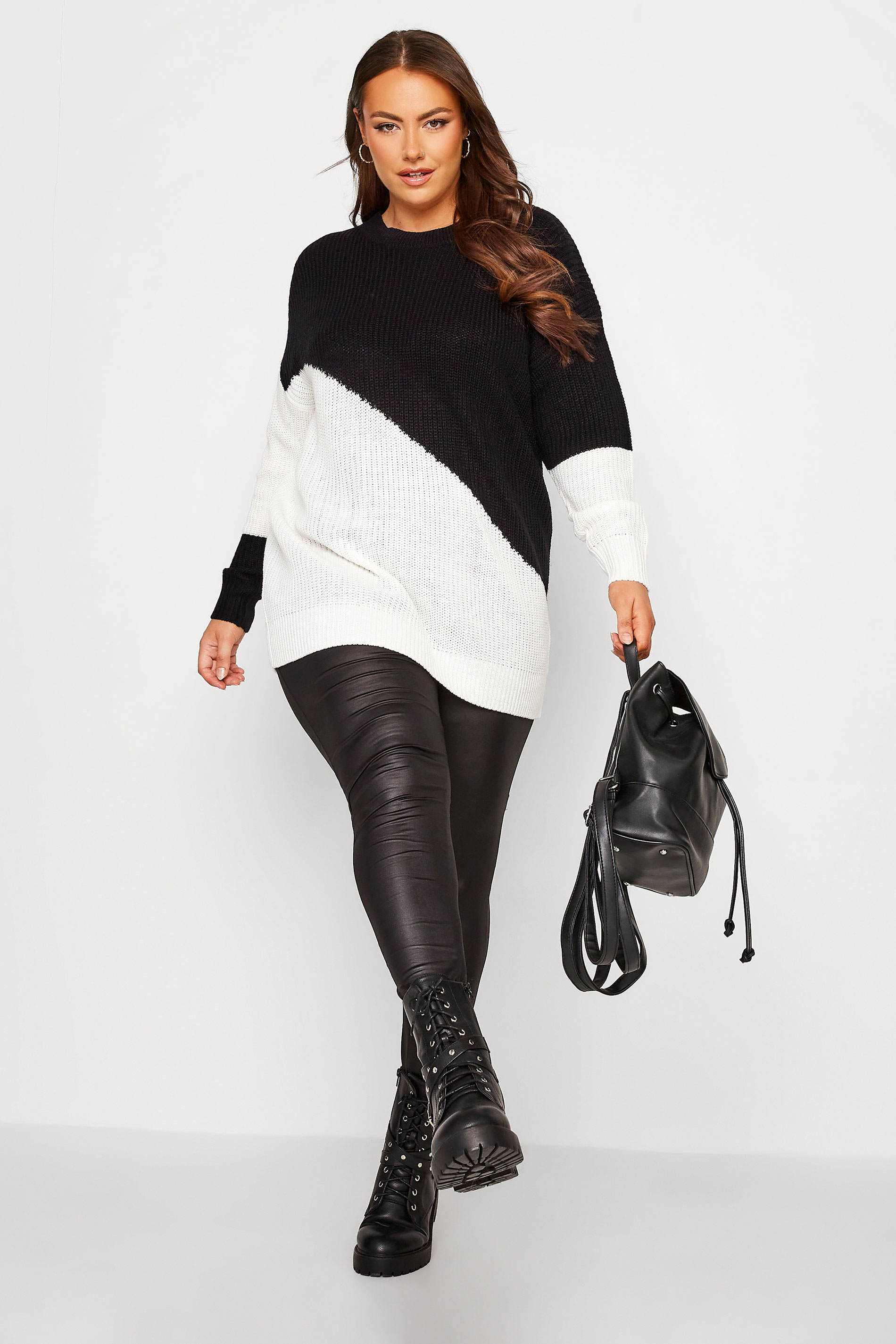 Plus Size Black & White Stripe Knitted Jumper | Yours Clothing 2