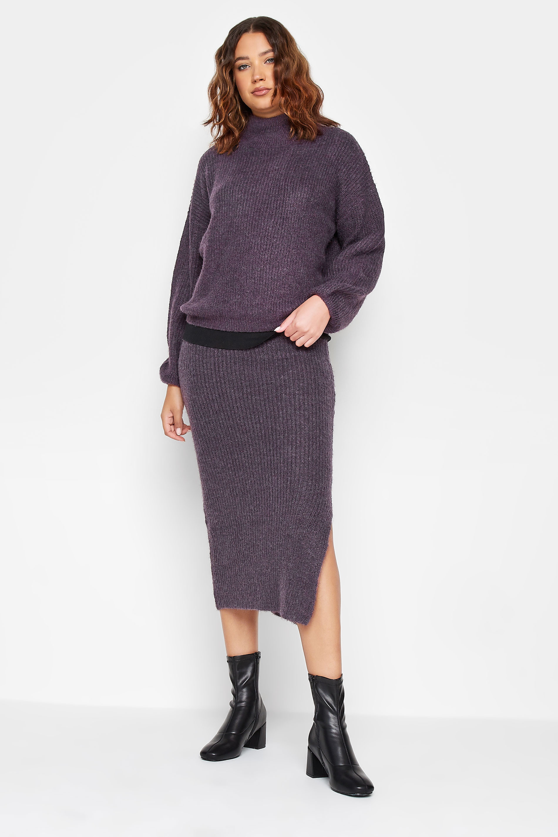 LTS Tall Dark Purple Midi Knitted Skirt | Long Tall Sally 2