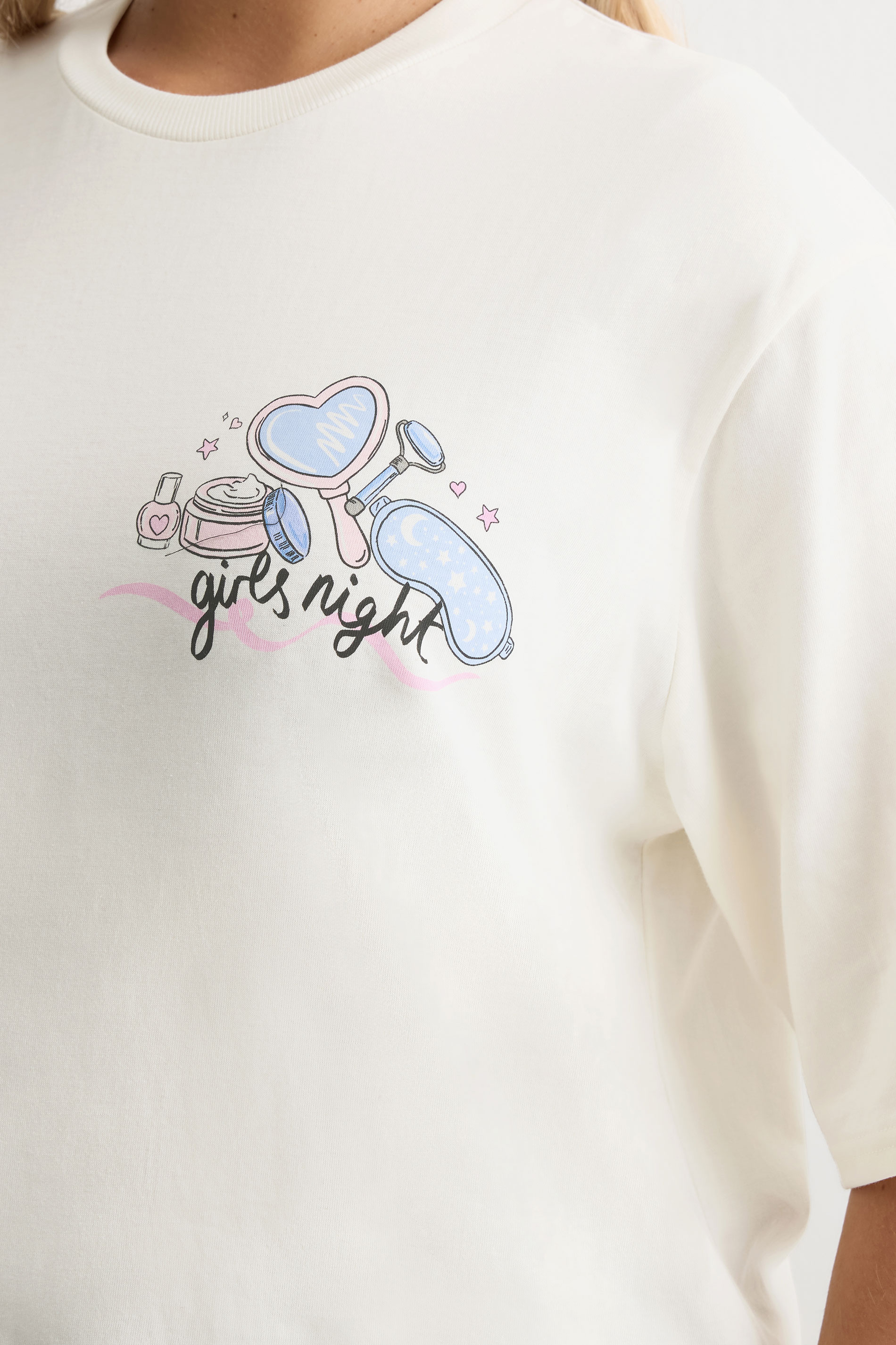 YOURS Plus Size Ivory White 'Girls Night' Polka Dot Pyjama Set | Yours Clothing 4