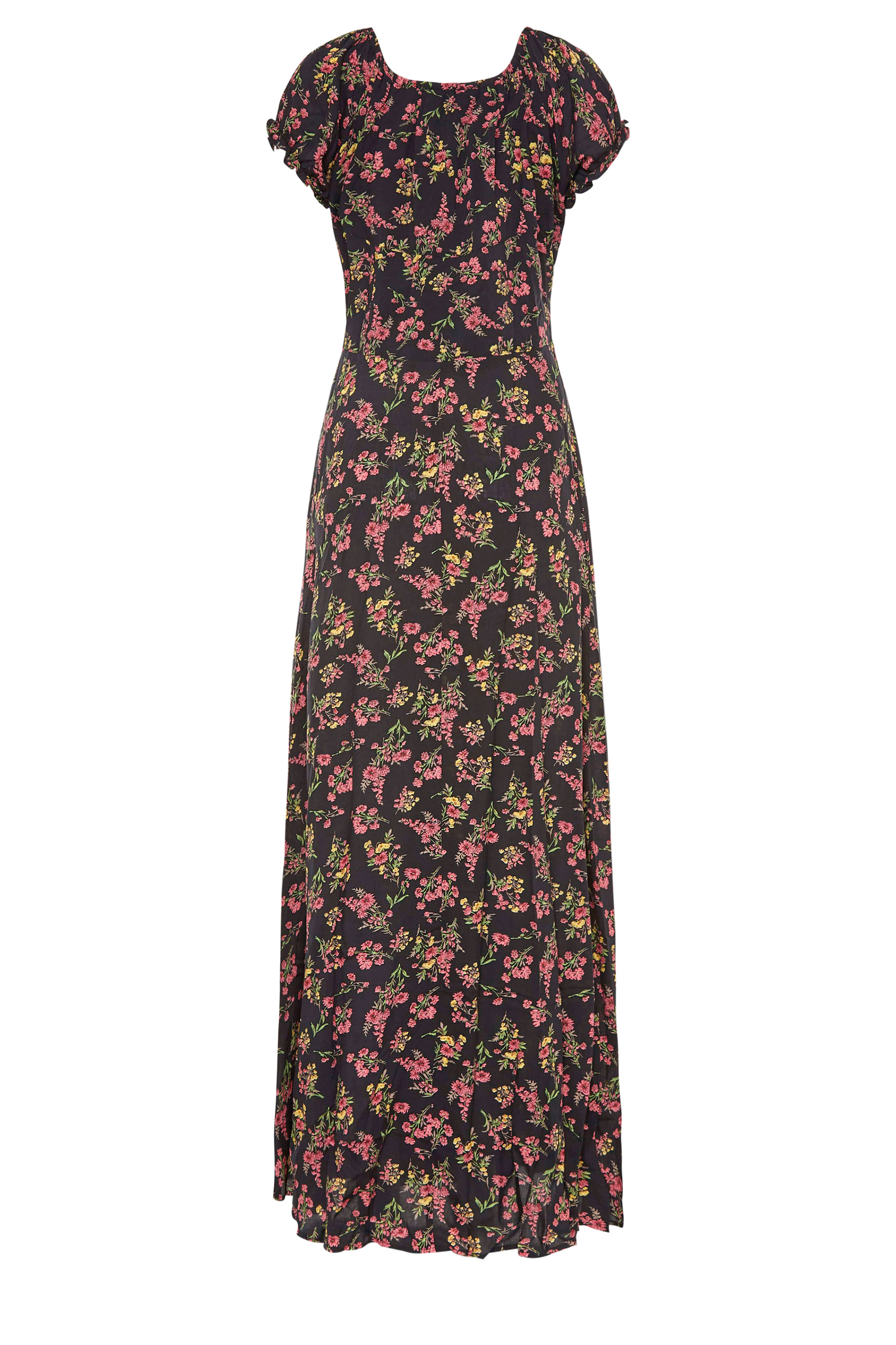 LTS Black Floral Puff Sleeve Corset Maxi Dress | Long Tall Sally