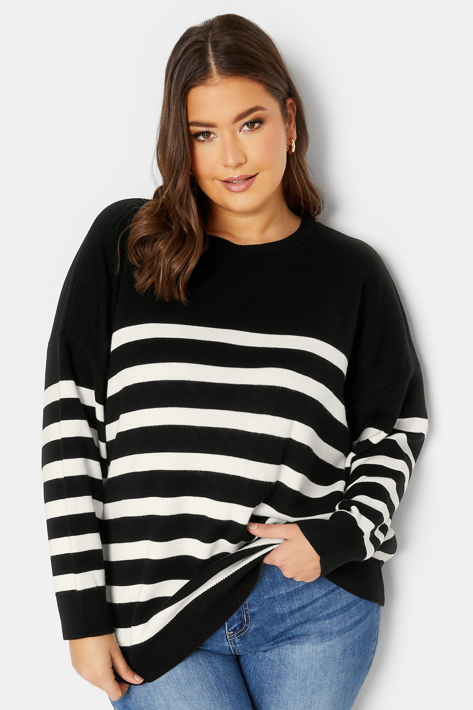 YOURS Plus Size Black Stripe Jumper | Yours Clothing 2