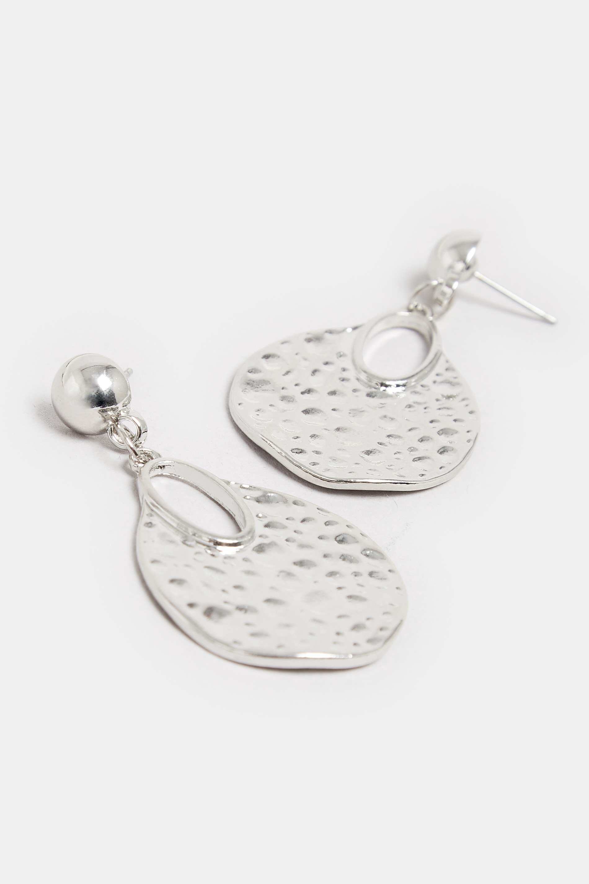 Silver Hammered Drop Down Earrings | Yours Clothing  3