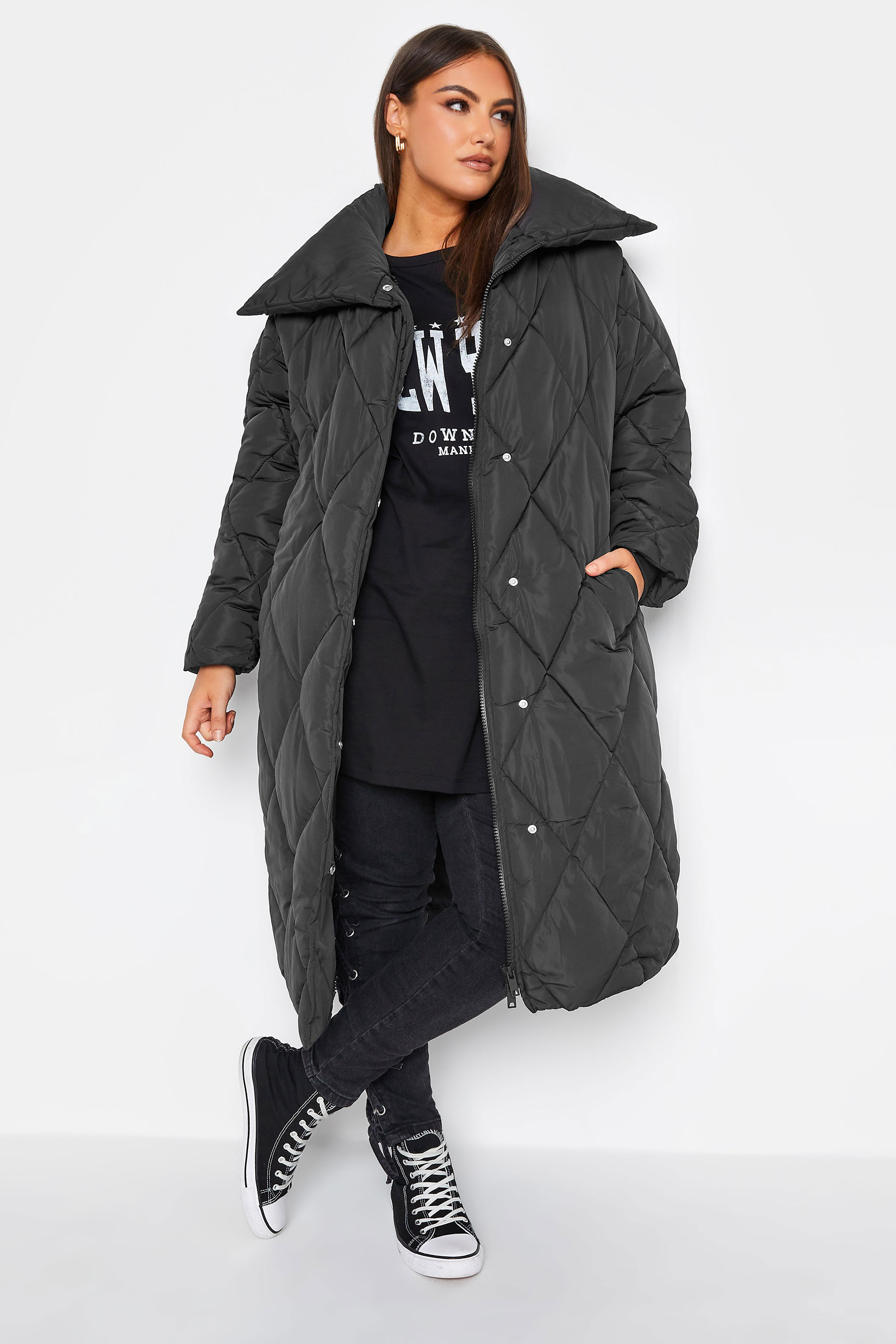 YOURS Plus Size Black Quilted Puffer Coat | Yours Clothing 1
