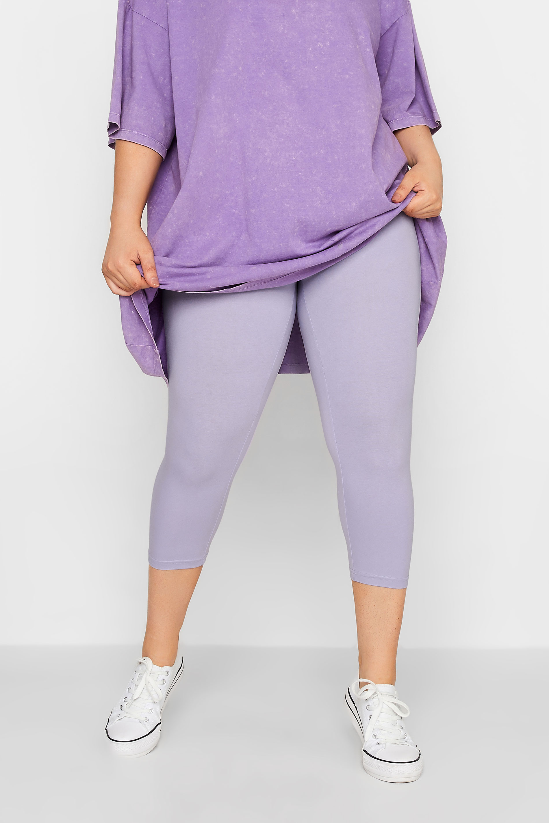 YOURS Plus Size Lilac Purple Cropped Leggings | Yours Clothing 1