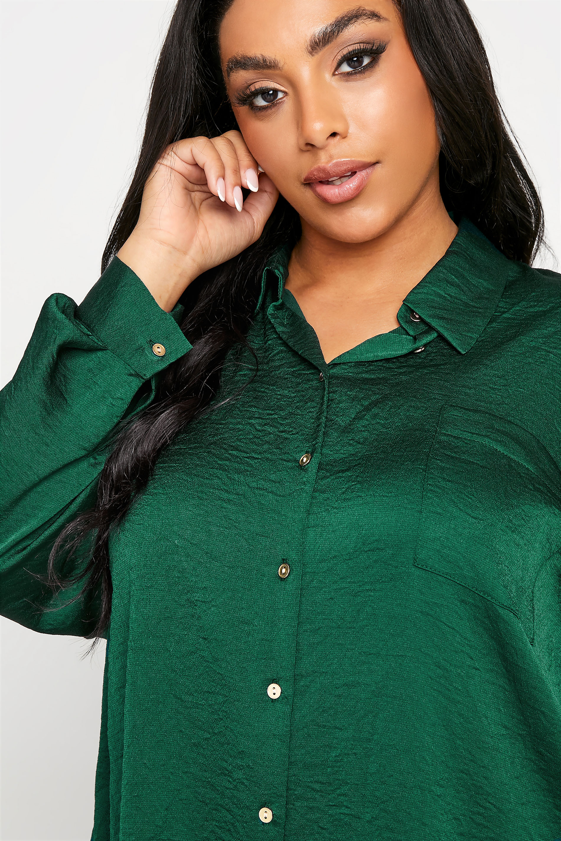 Plus Size YOURS LONDON Emerald Green Oversized Satin Shirt | Yours Clothing
