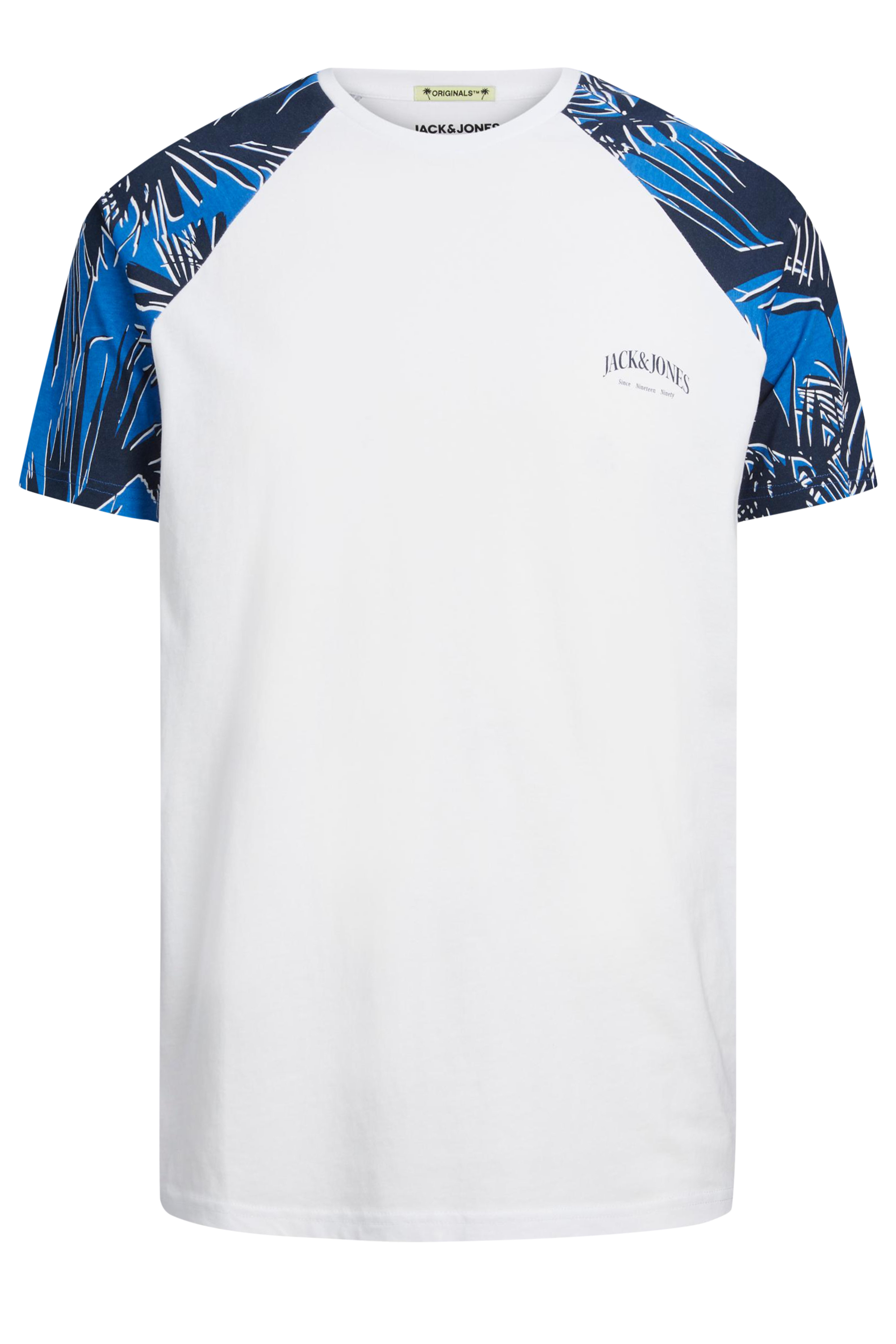 JACK & JONES Big & Tall White & Blue Contrast Sleeve T-Shirt | BadRhino 2