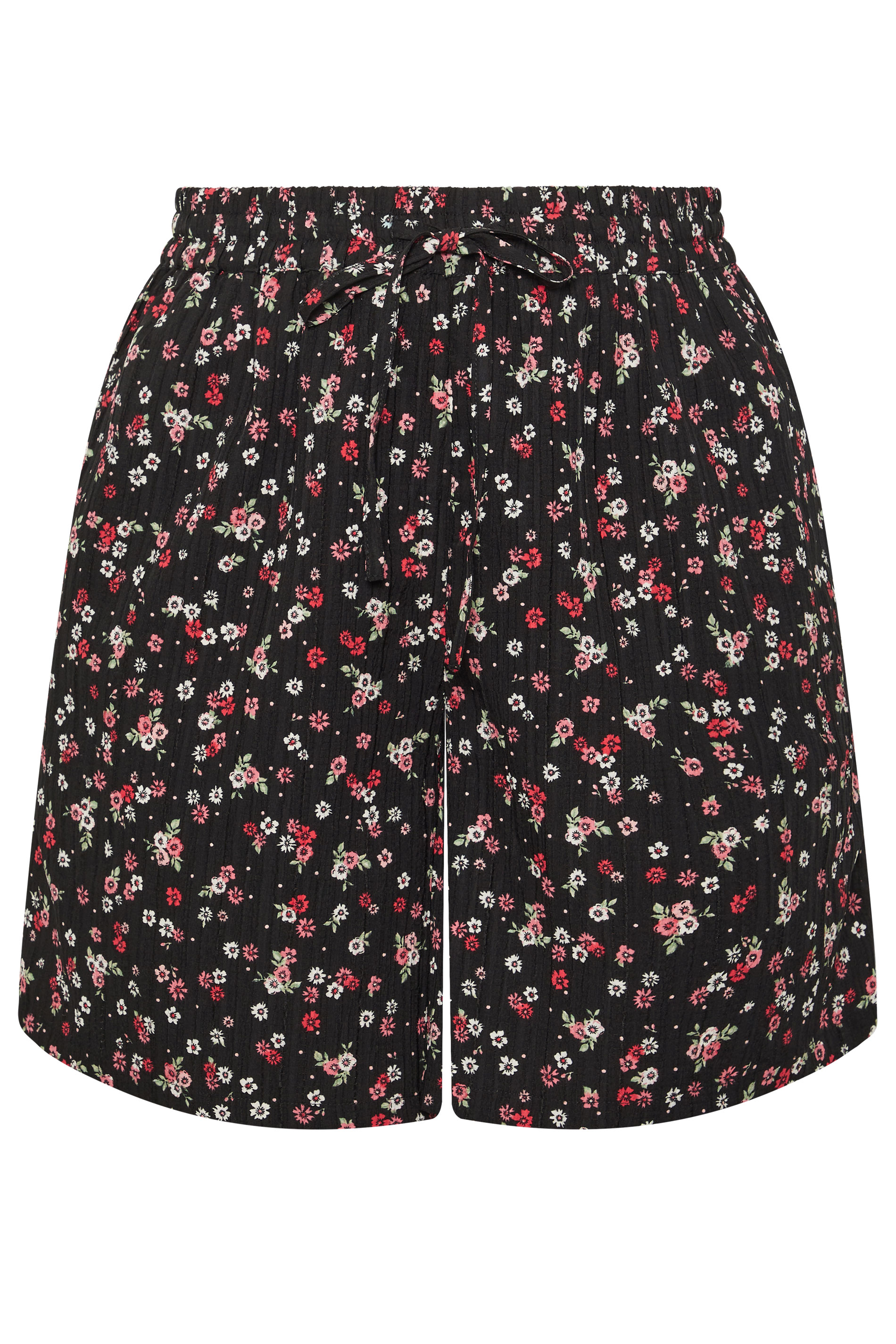 YOURS Plus Size Black & Red Ditsy Floral Shorts | Yours Clothing 5