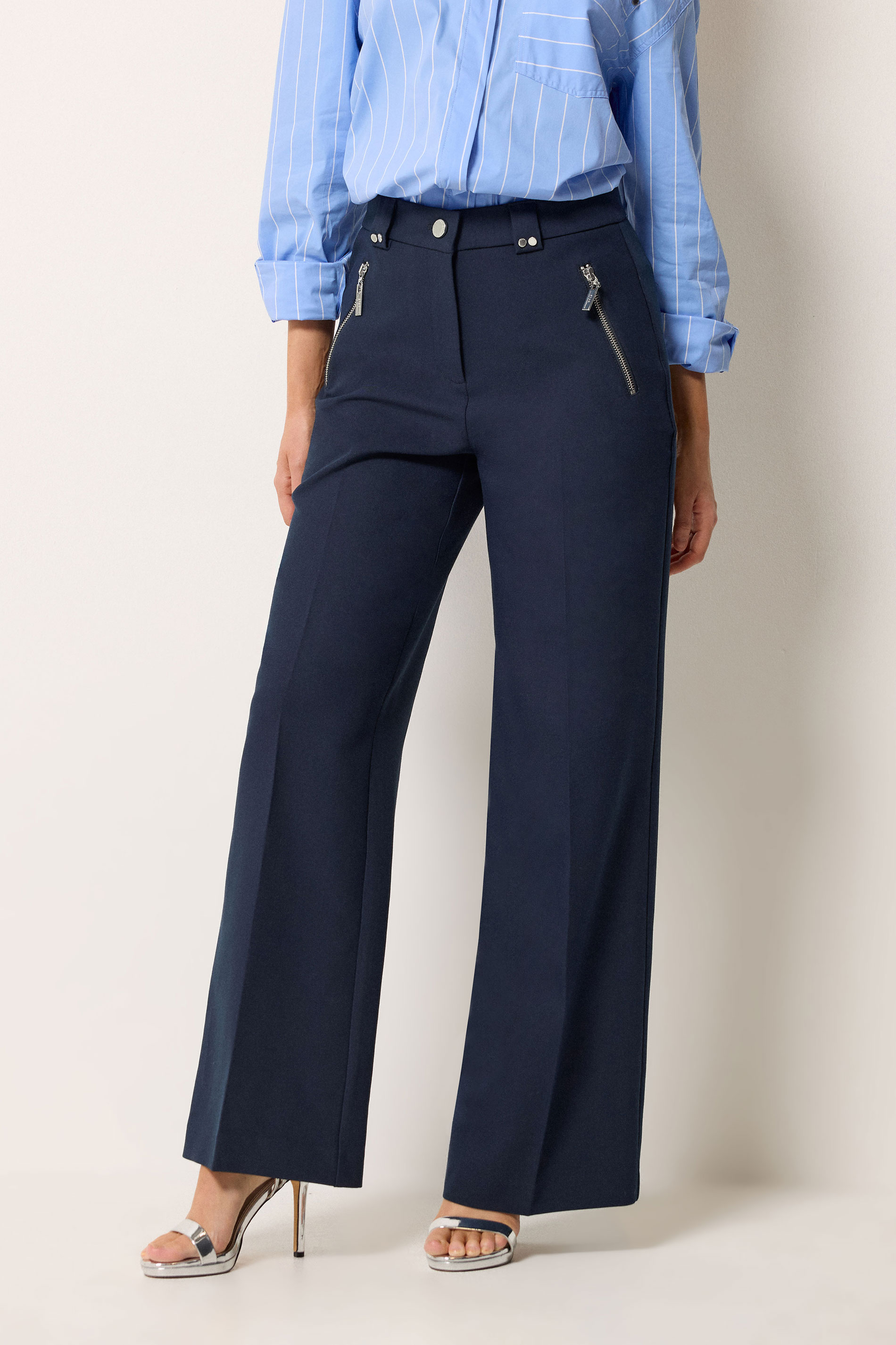 STAR Navy Blue Tailored Wide Leg Trousers | StarByJM 1