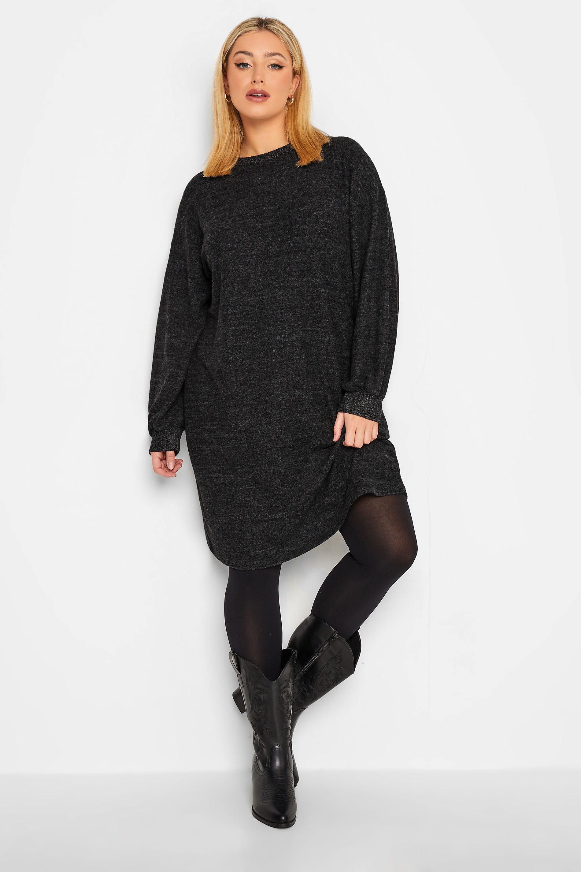 YOURS Plus Size Black Soft Touch Jumper Dress | Yours Clothing 1