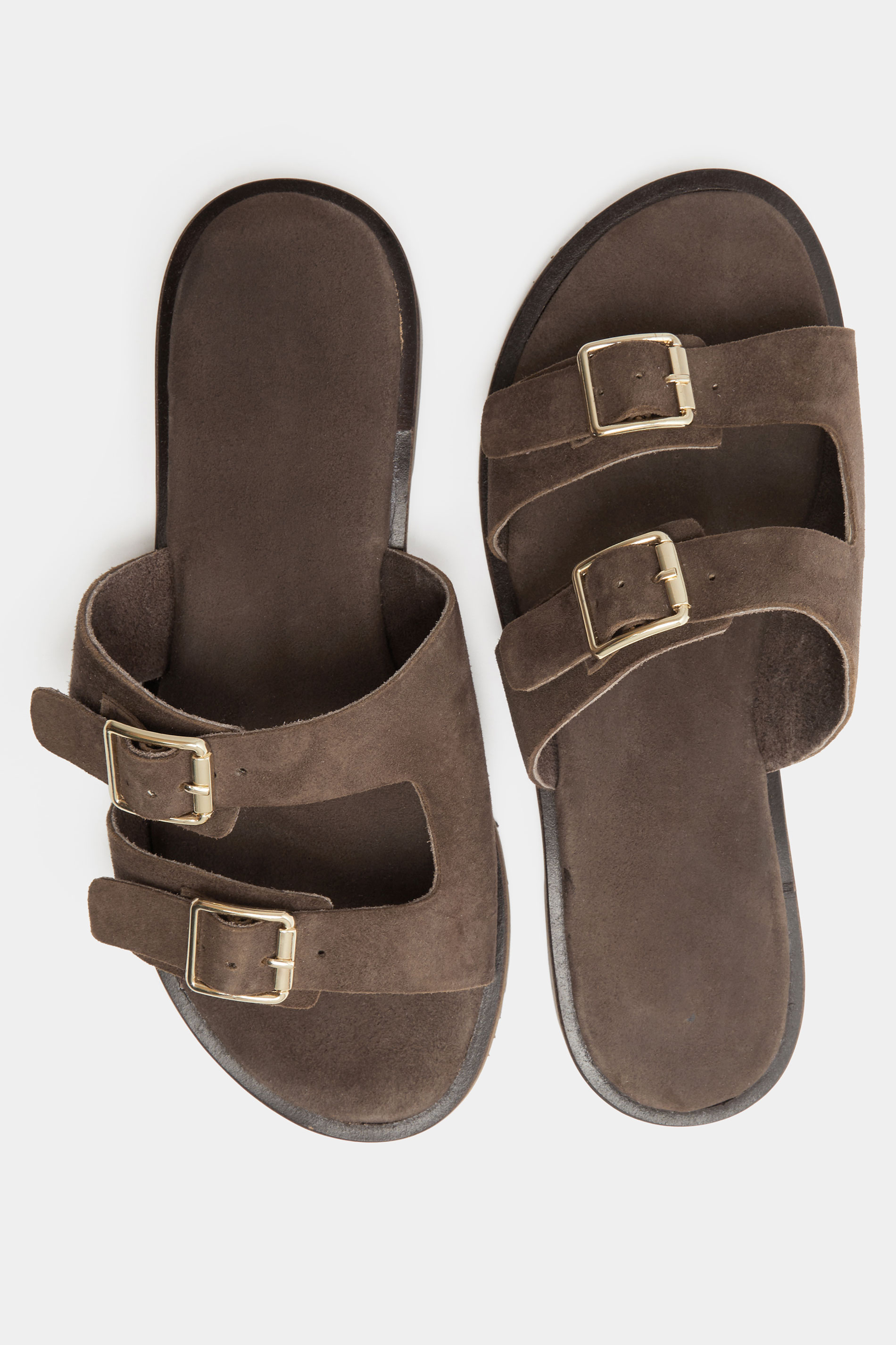 Chocolate Brown Double Buckle Footed Mule In Extra Wide EEE Fit 4