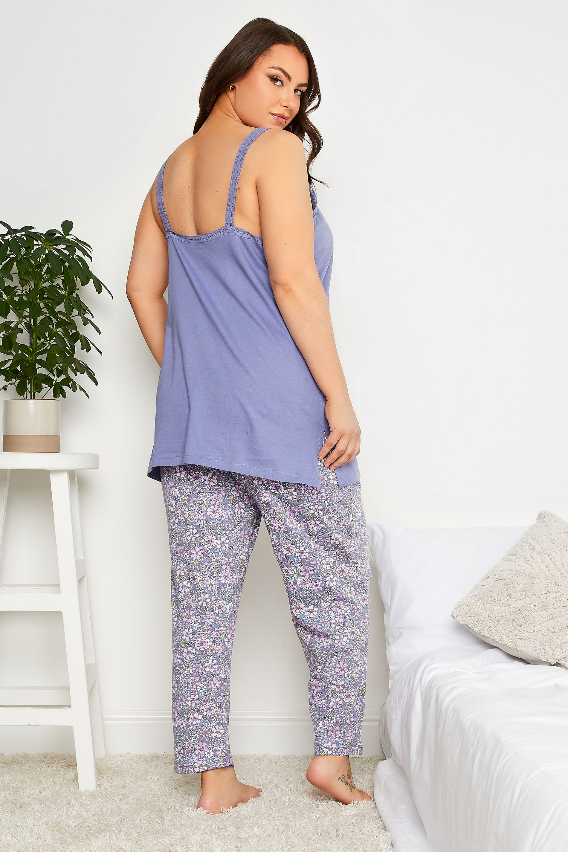 YOURS Plus Size Purple Retro Floral Print Pyjama Set | Yours Clothing 3