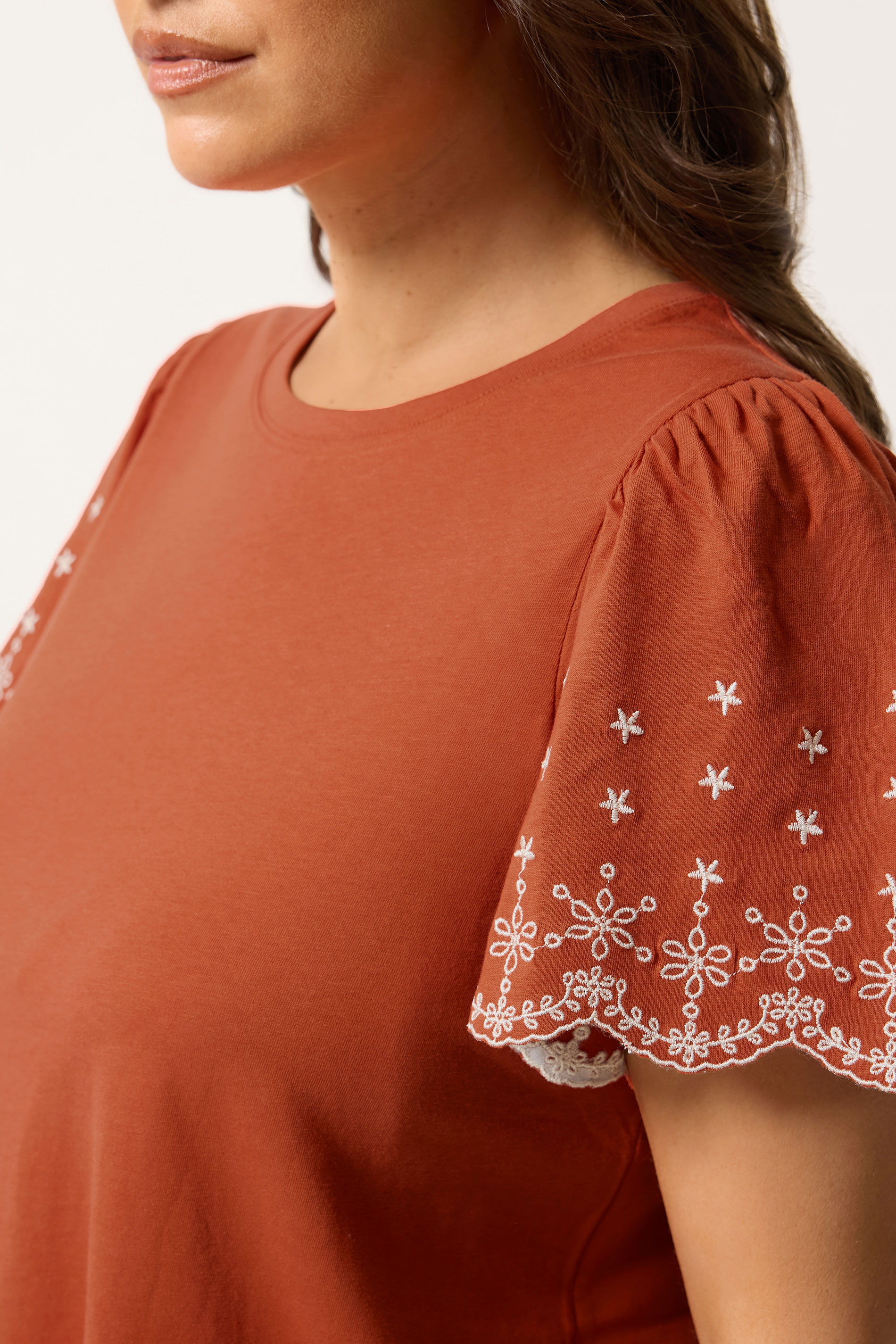 YOURS Plus Size Orange Embroidered Sleeve T-Shirt | Yours Clothing 4