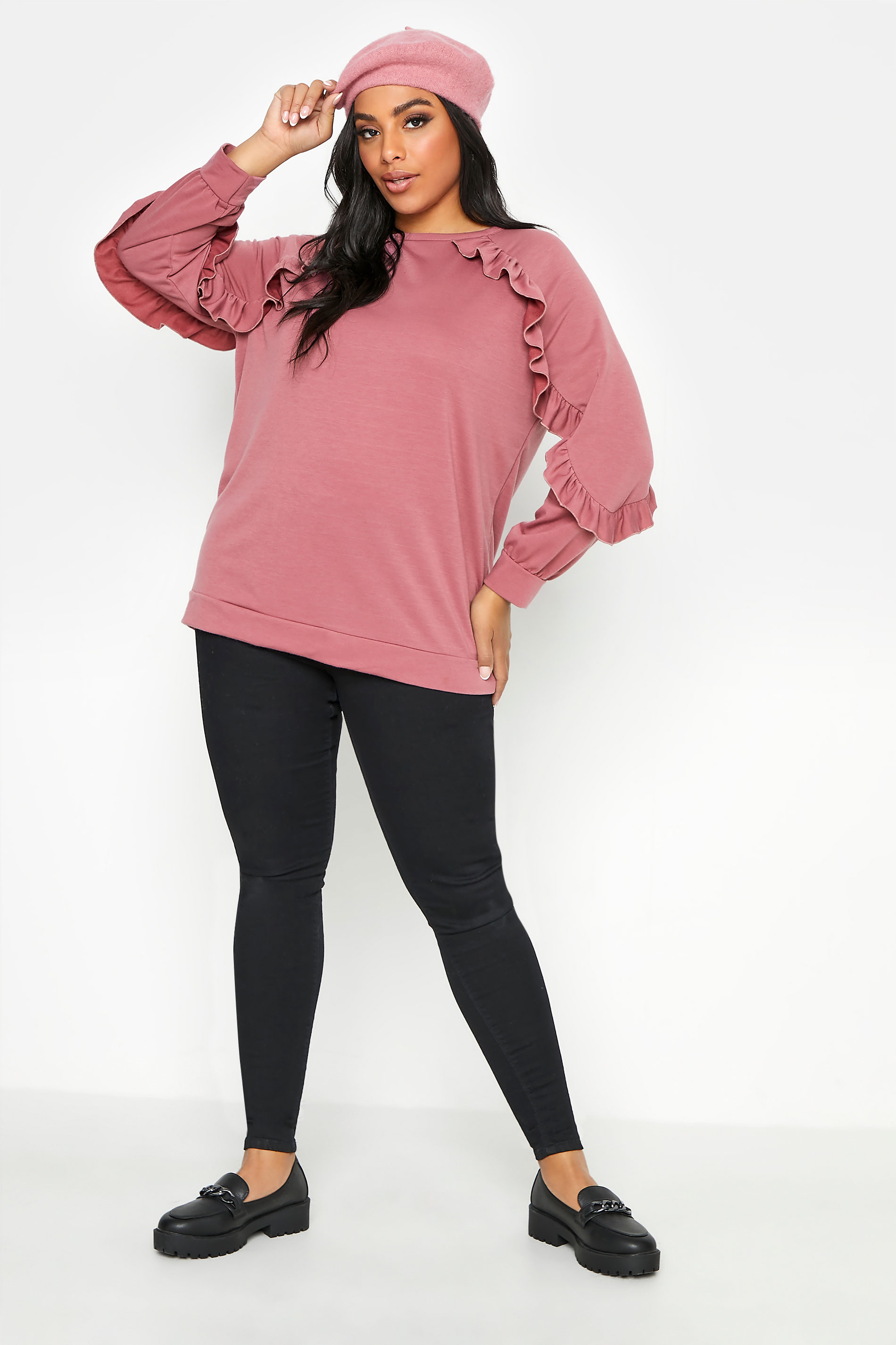 Grande taille  Tops Grande taille  Tops à Manches Longues | LIMITED COLLECTION - Sweatshirt Rose Volanté en Jersey - GY98579