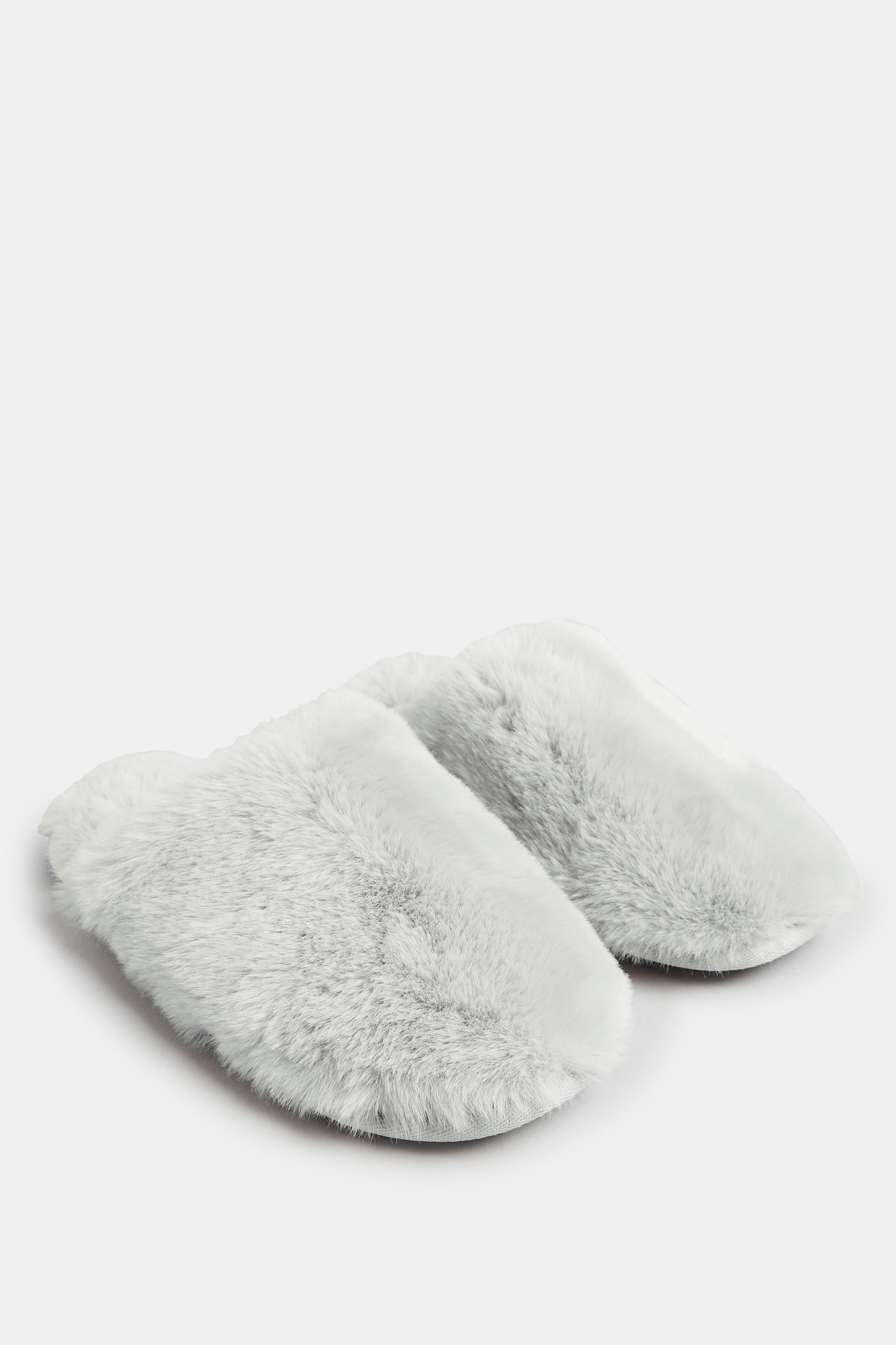 Grey Fluffy Slippers In Wide E Fit | Yours Clothing 2