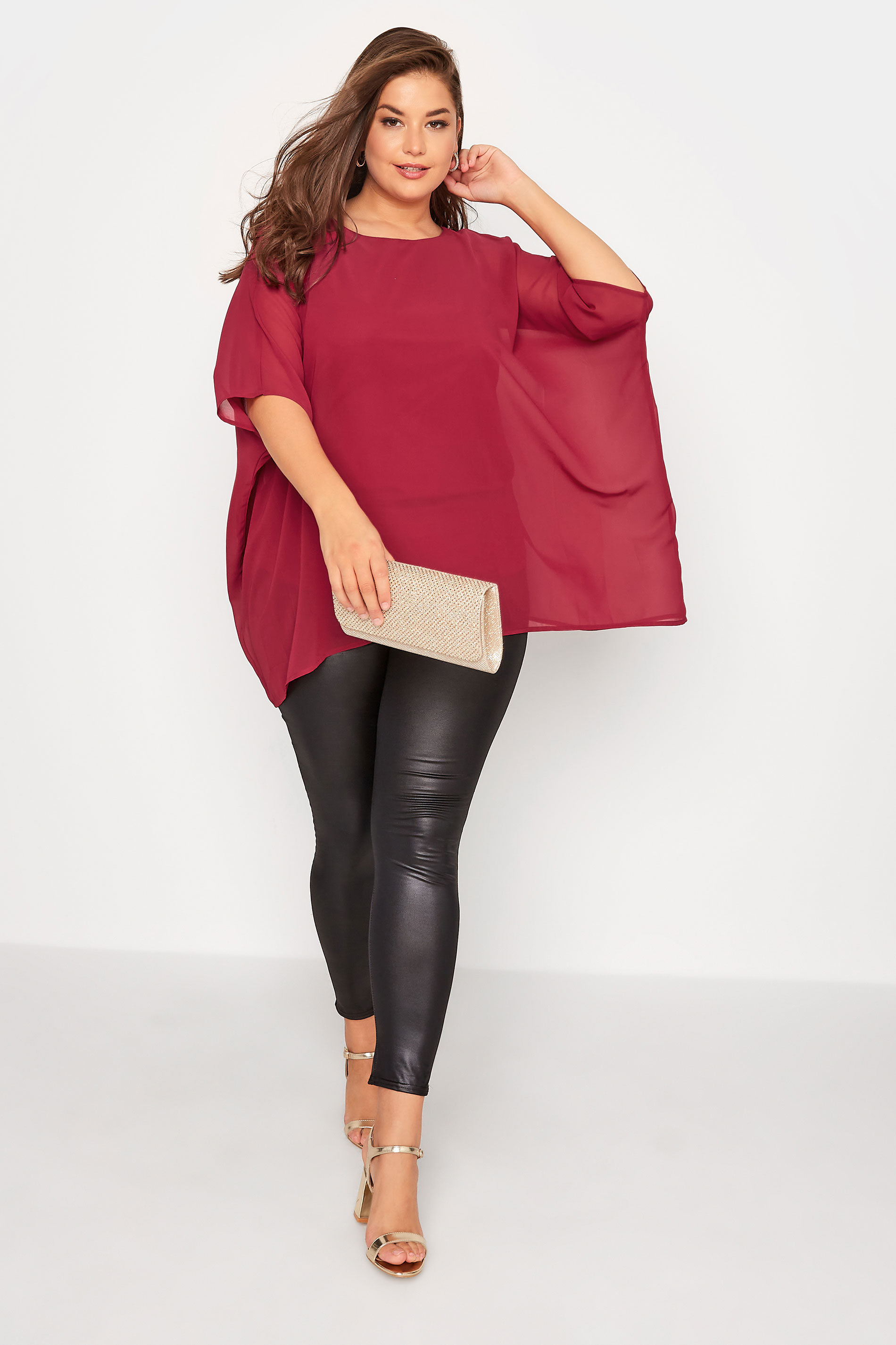 YOURS LONDON Plus Size Berry Red Chiffon Cape Blouse | Yours Clothing  2