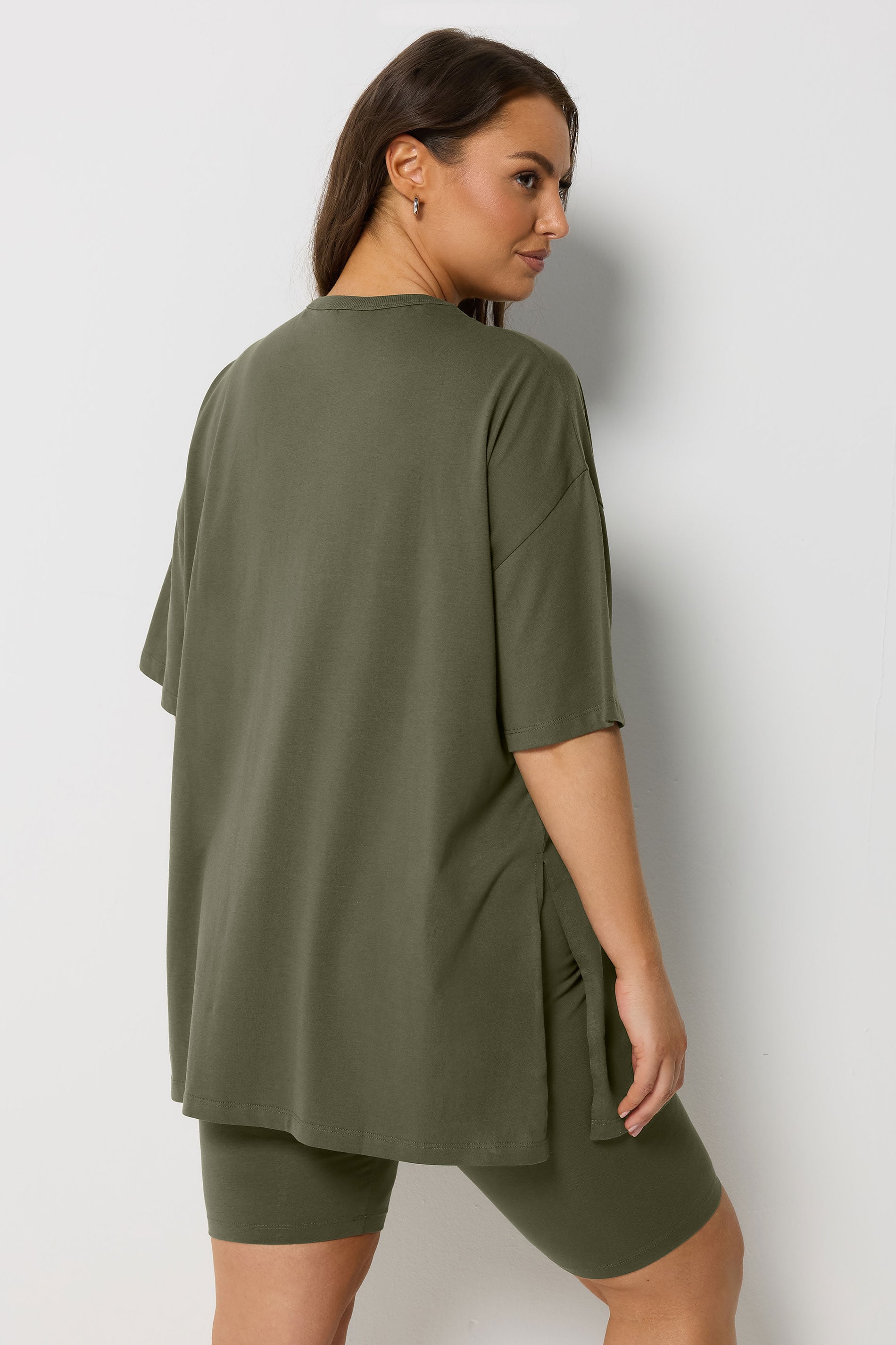 YOURS Plus Size Khaki Green Side Split Longline T-Shirt | Yours Clothing 4