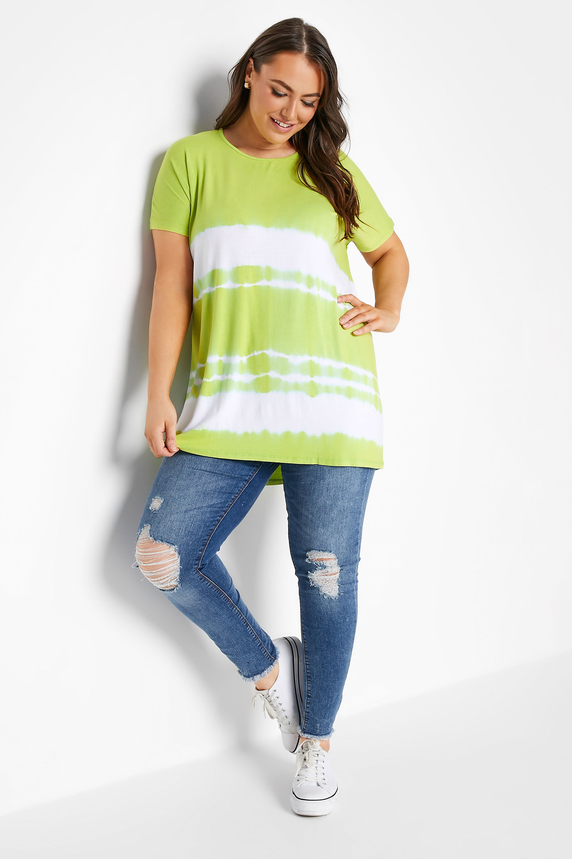 Grande taille  Tops Grande taille  T-Shirts | T-Shirt Vert Citron Tie & Dye en Jersey - IT38303
