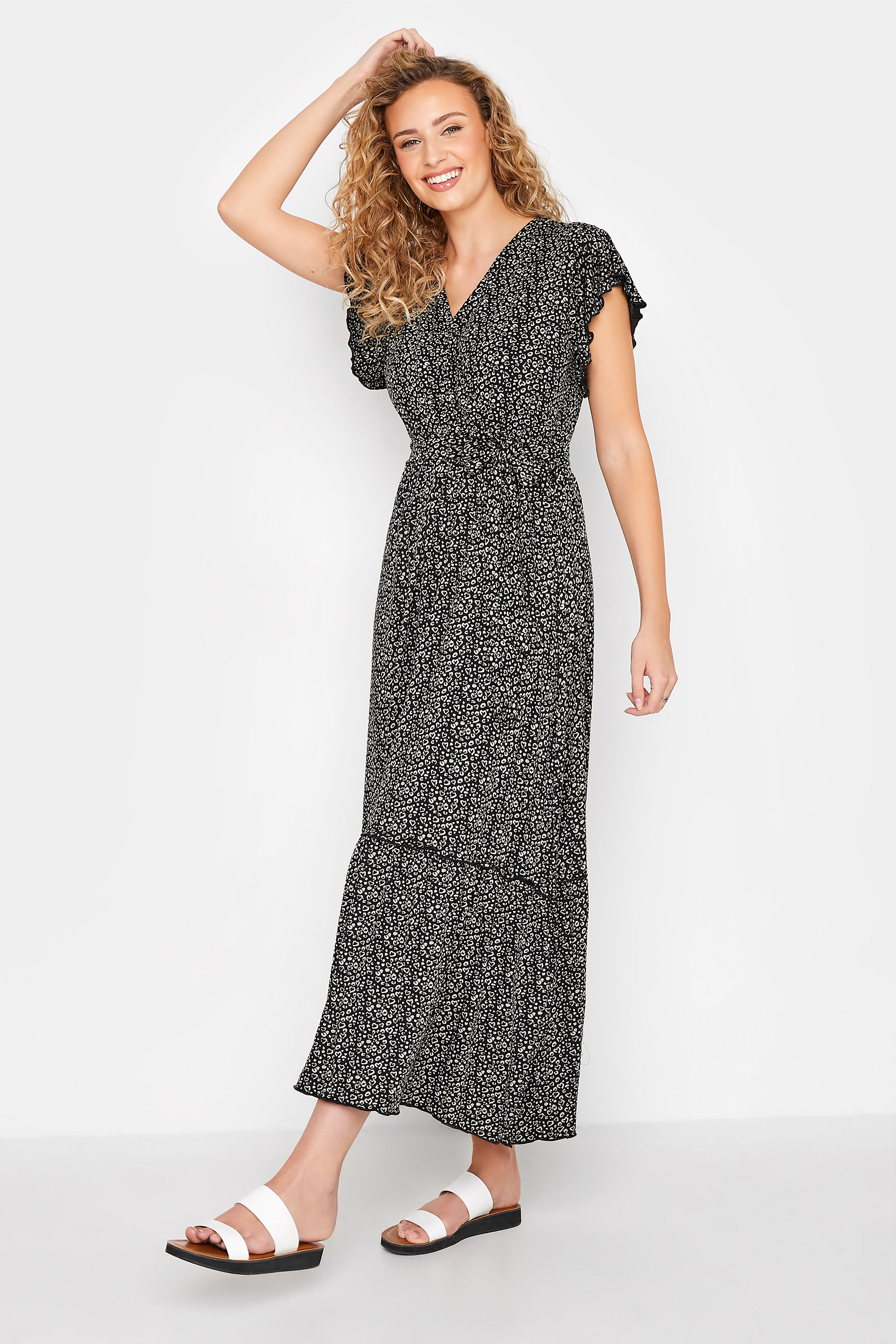 LTS Tall Women's Black Heart Print Tiered Midaxi Dress | Long Tall Sally 1
