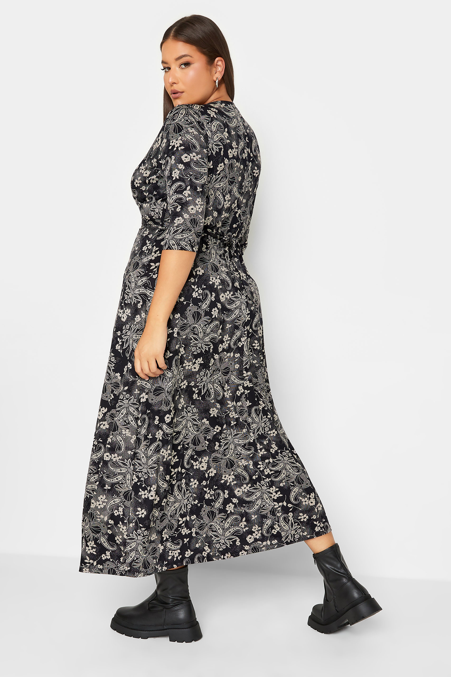 Plus Size Black Paisley Print Wrap Dress | Yours Clothing 3
