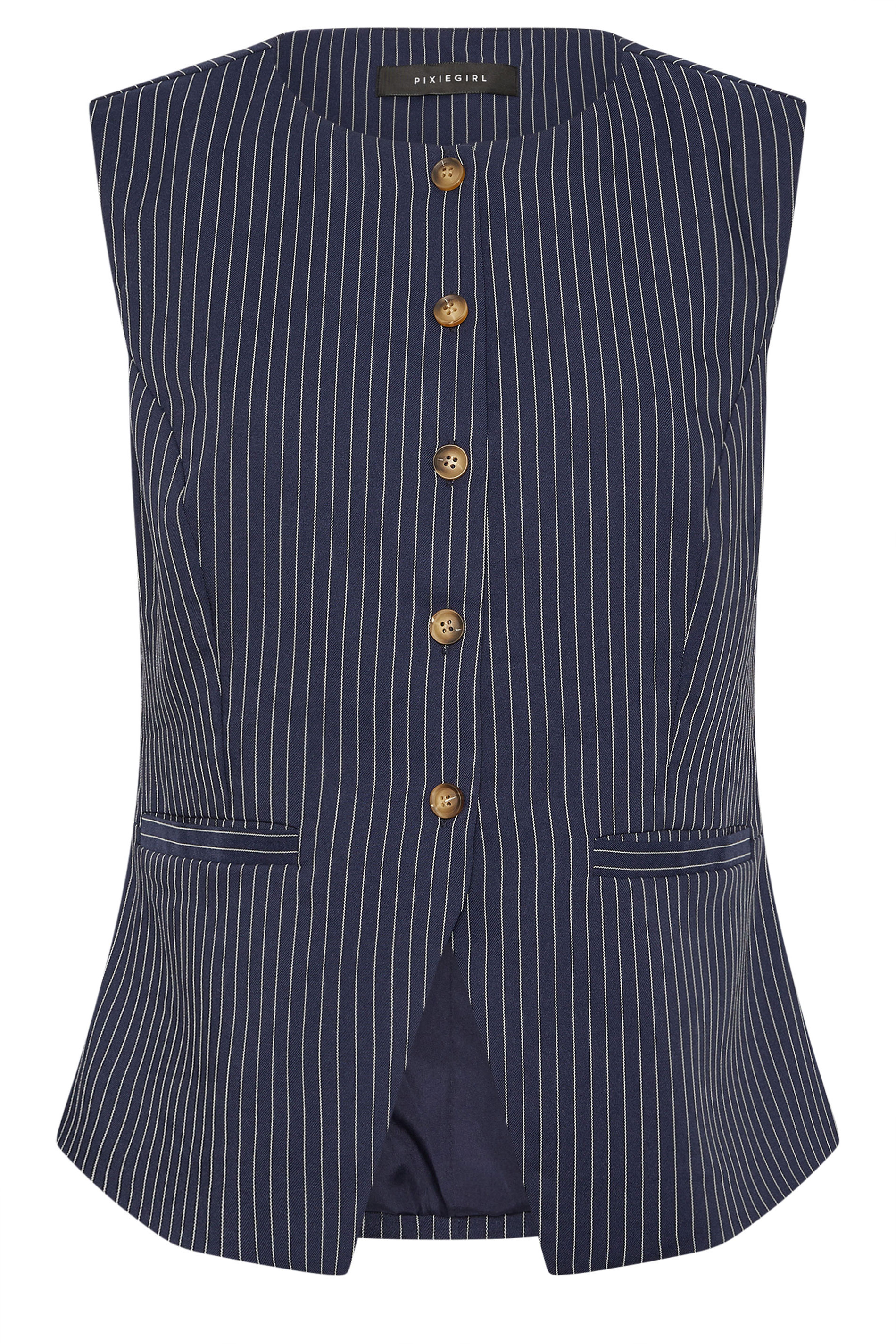 PixieGirl Petite Women's Navy Blue Pinstripe Waistcoat | PixieGirl 6