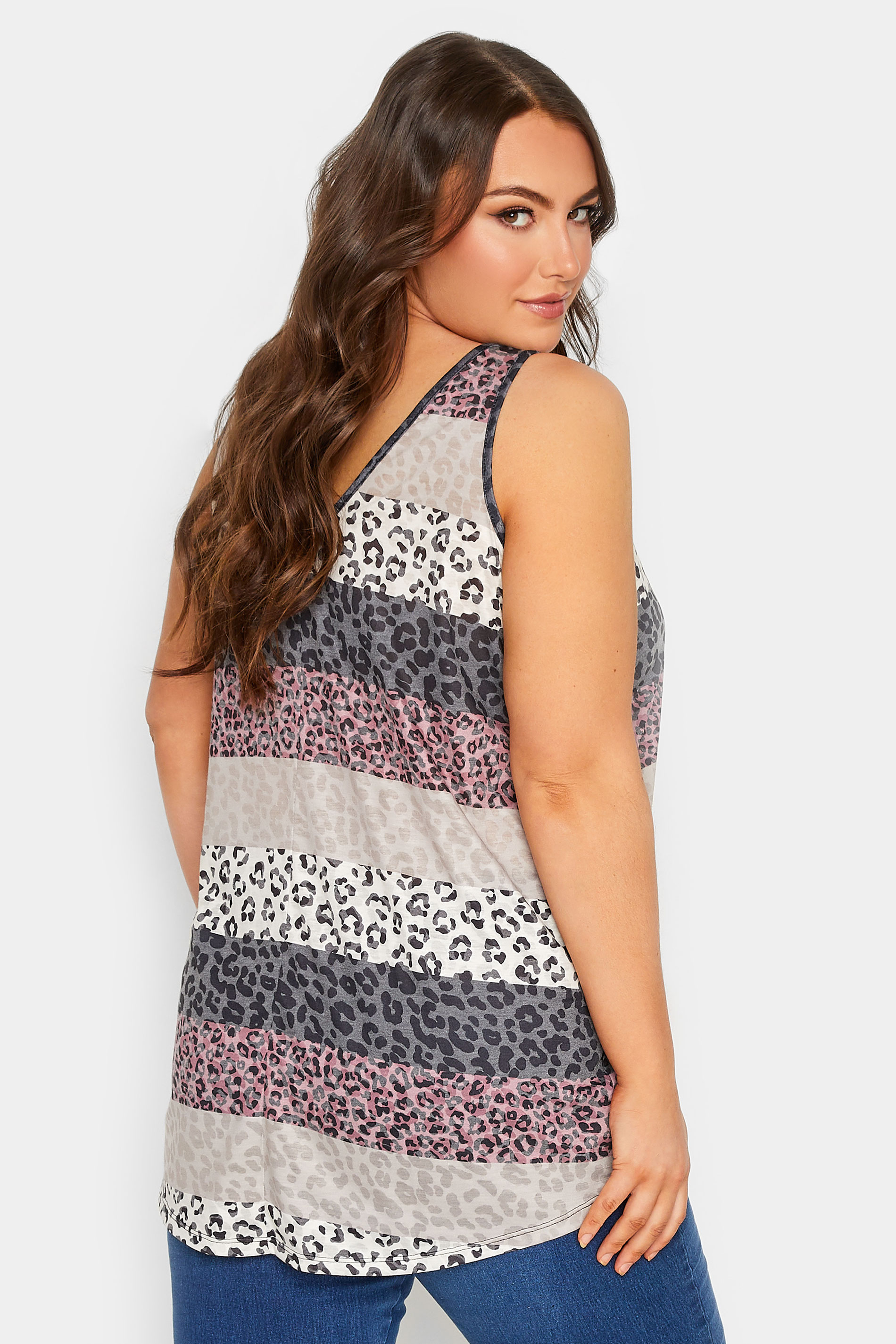 YOURS Plus Size Beige Brown Striped Animal Print Swing Vest Top | Yours Clothing 3