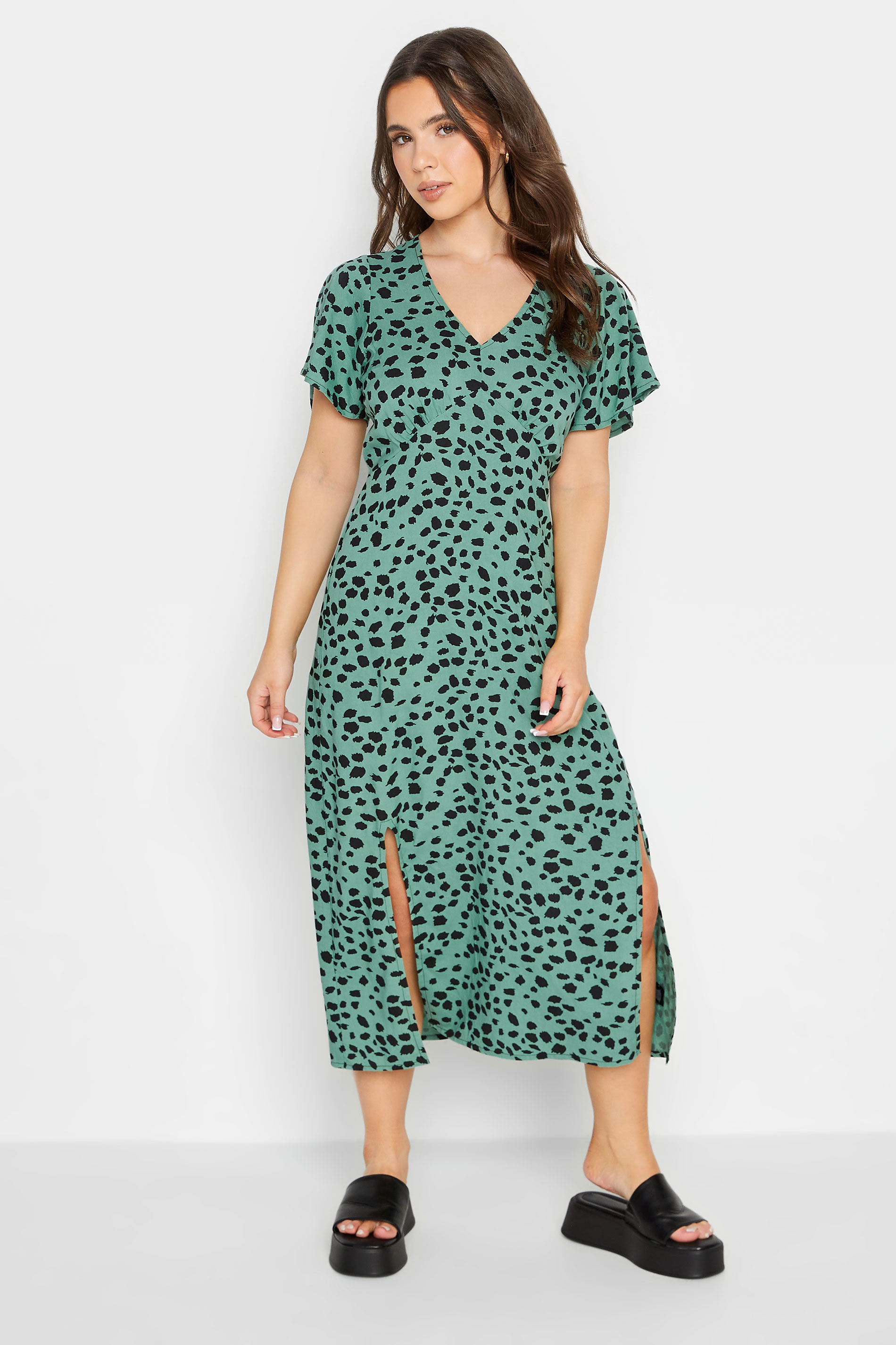 PixieGirl Green Leopard Print Tea Dress | PixieGirl  1