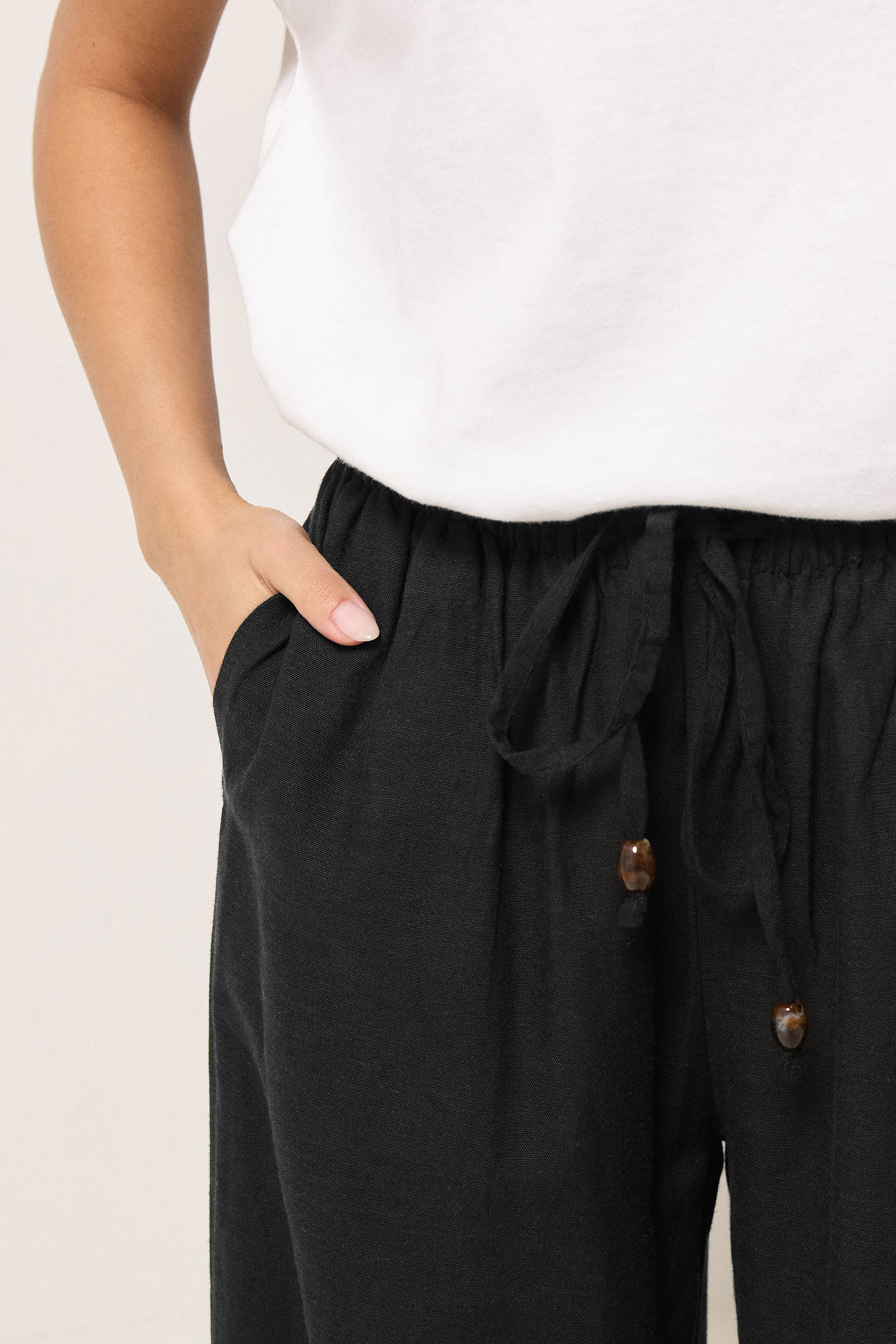 PixieGirl Petite Women's Black Beaded Linen Wide Leg Trousers | PixieGirl 4