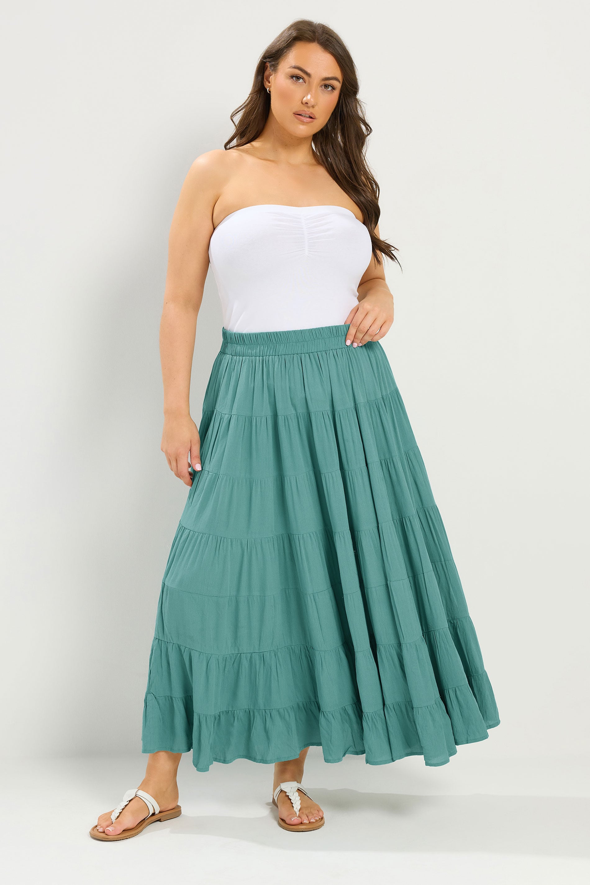 YOURS Plus Size Teal Green Tiered Maxi Skirt | Yours Clothing 1
