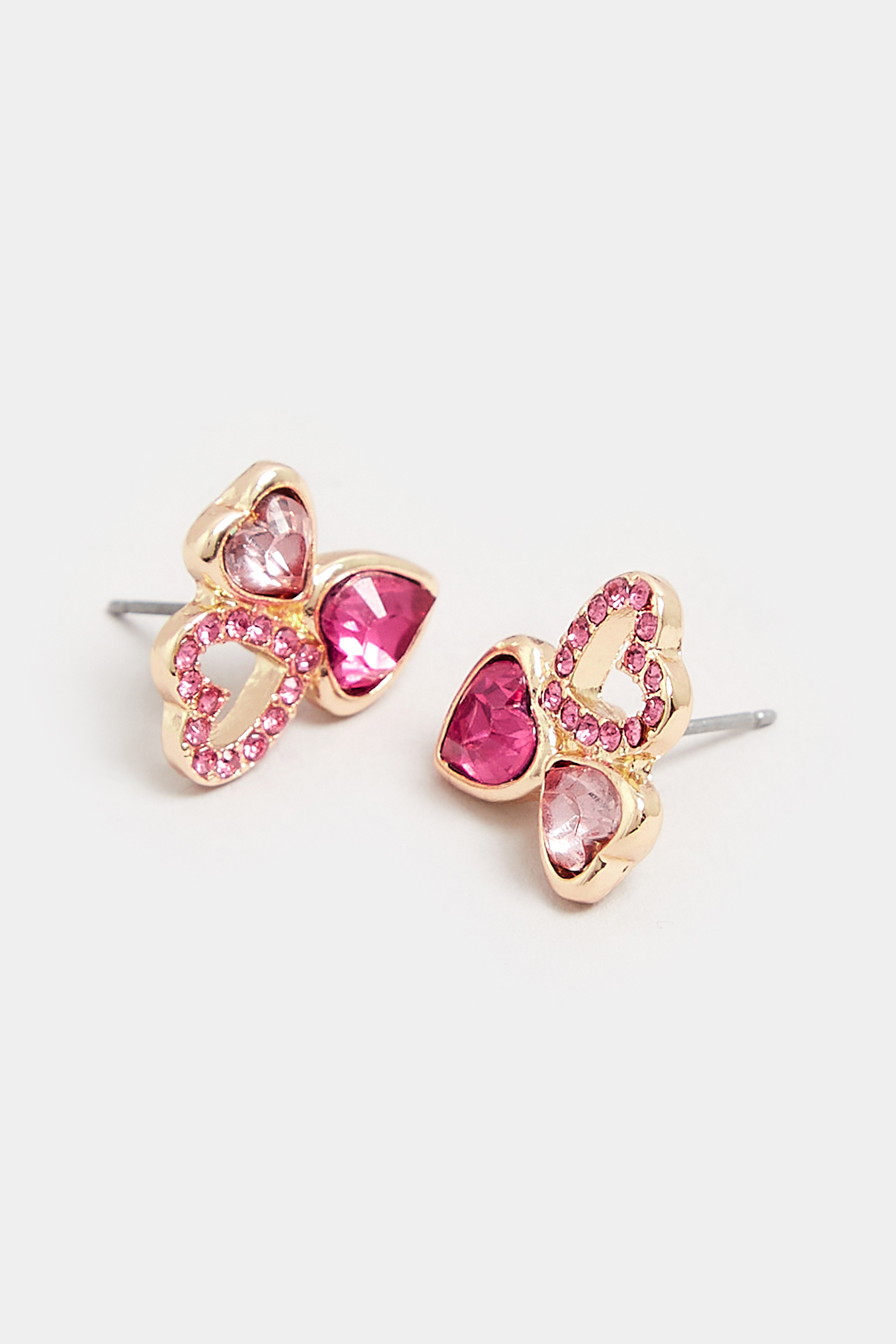 Gold & Pink Heart Cluster Diamante Earrings | Yours Clothing  3