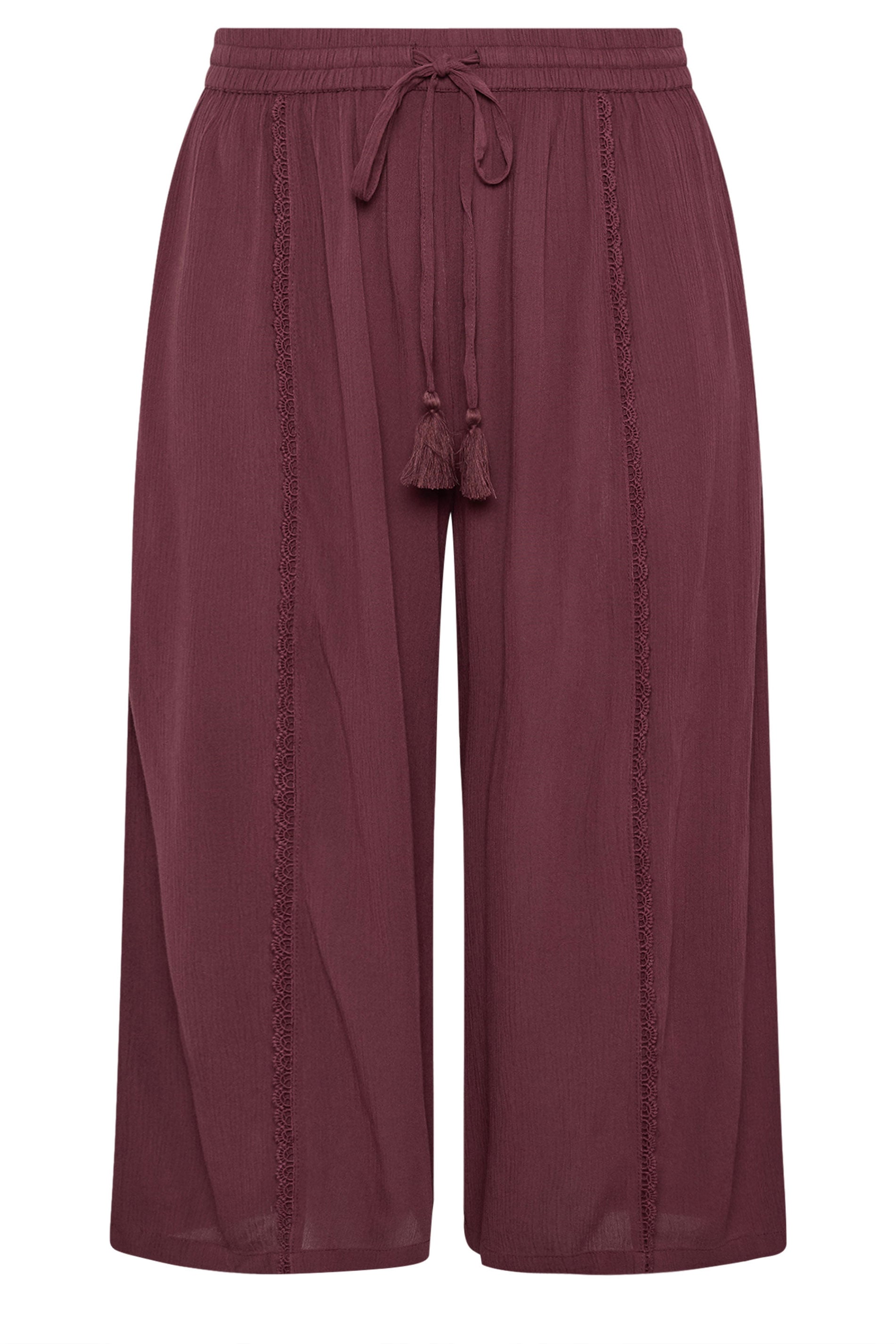 YOURS Plus Size Berry Red Scallop Crinkle Cropped Trousers | Yours Clothing 5