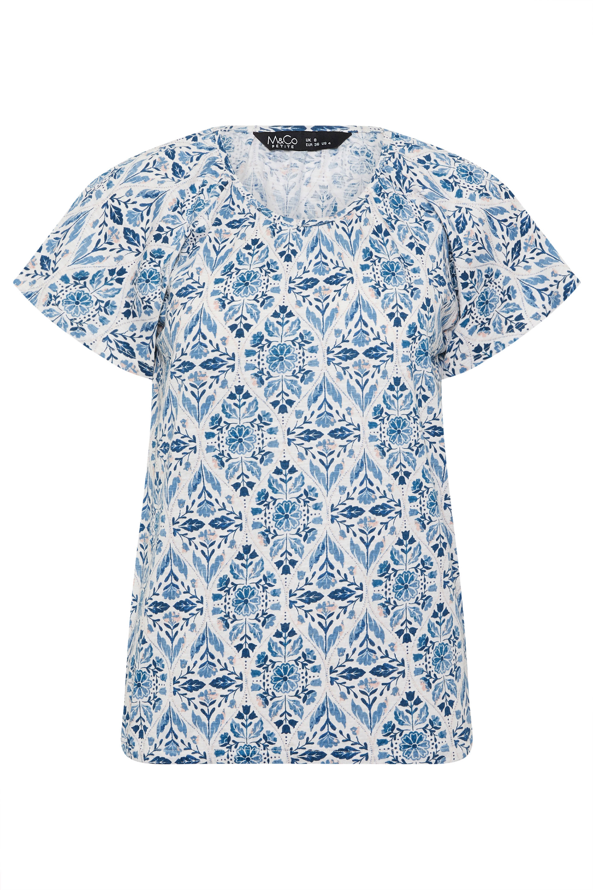 M&Co Petite Blue Floral Cotton Scoop Neck Top | M&Co 5