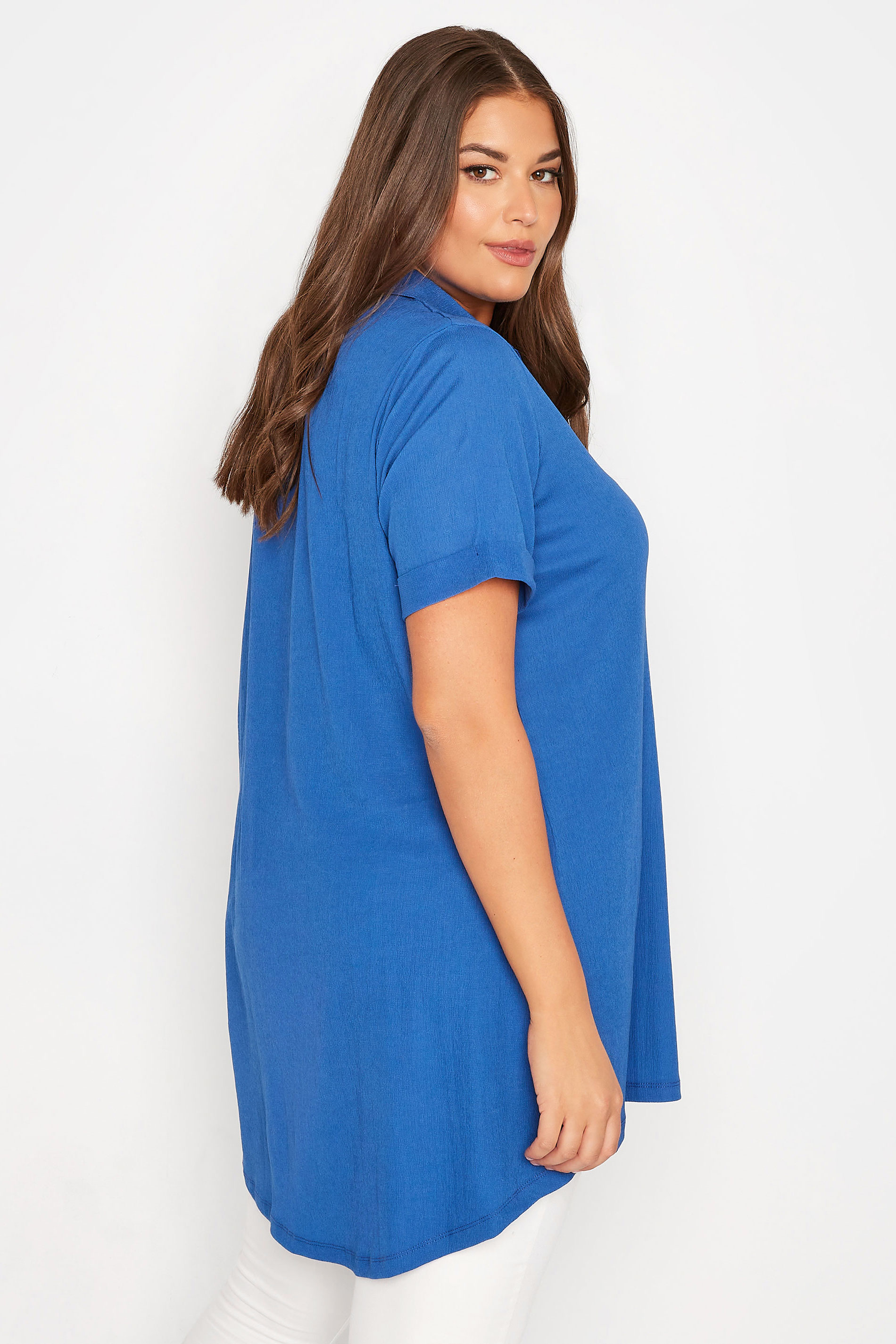 Plus Size Cobalt Blue Crinkle Button Through Shirt | Yours Clothing  3