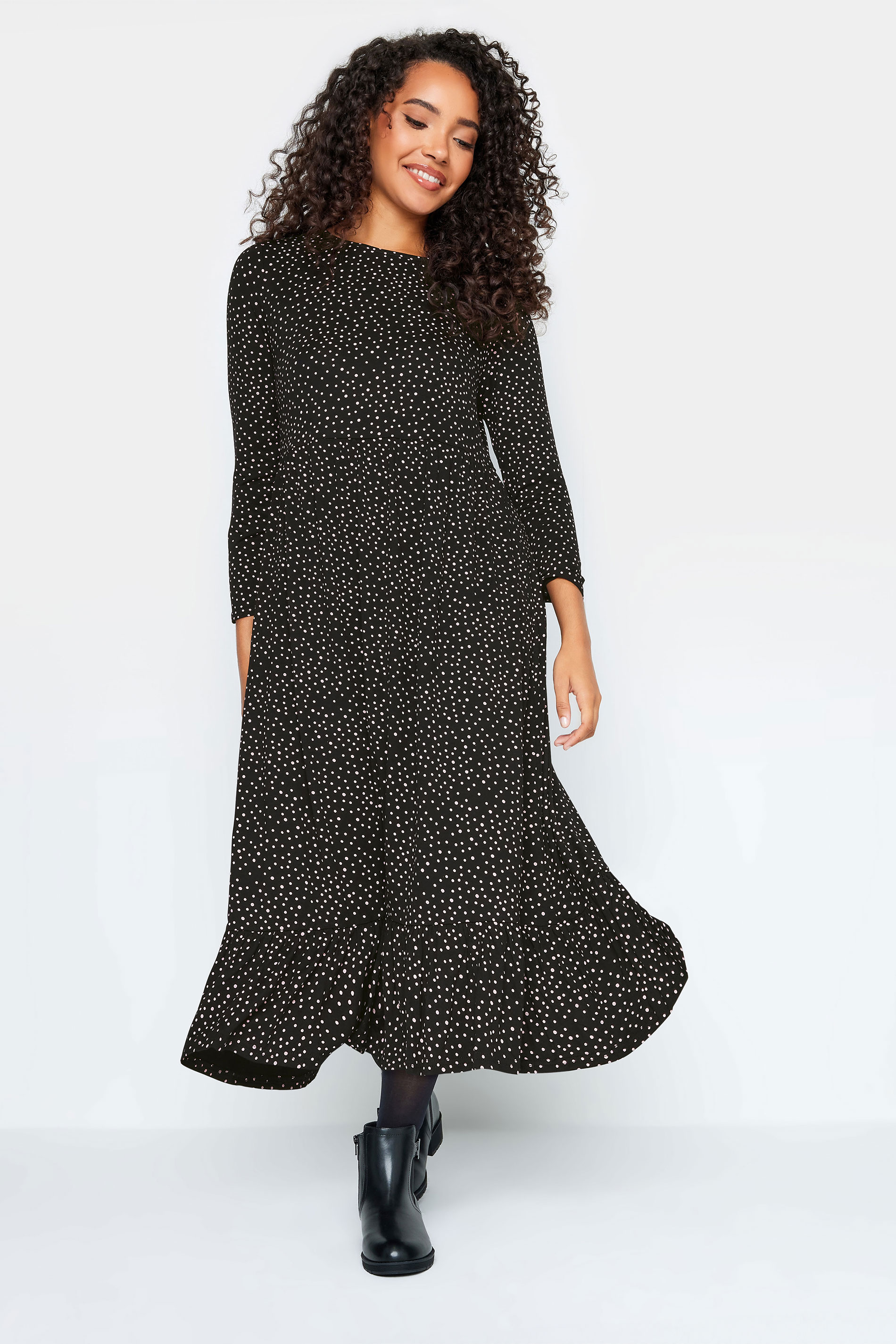 M&Co Petite Black Spot Print Midi Dress | M&Co 1
