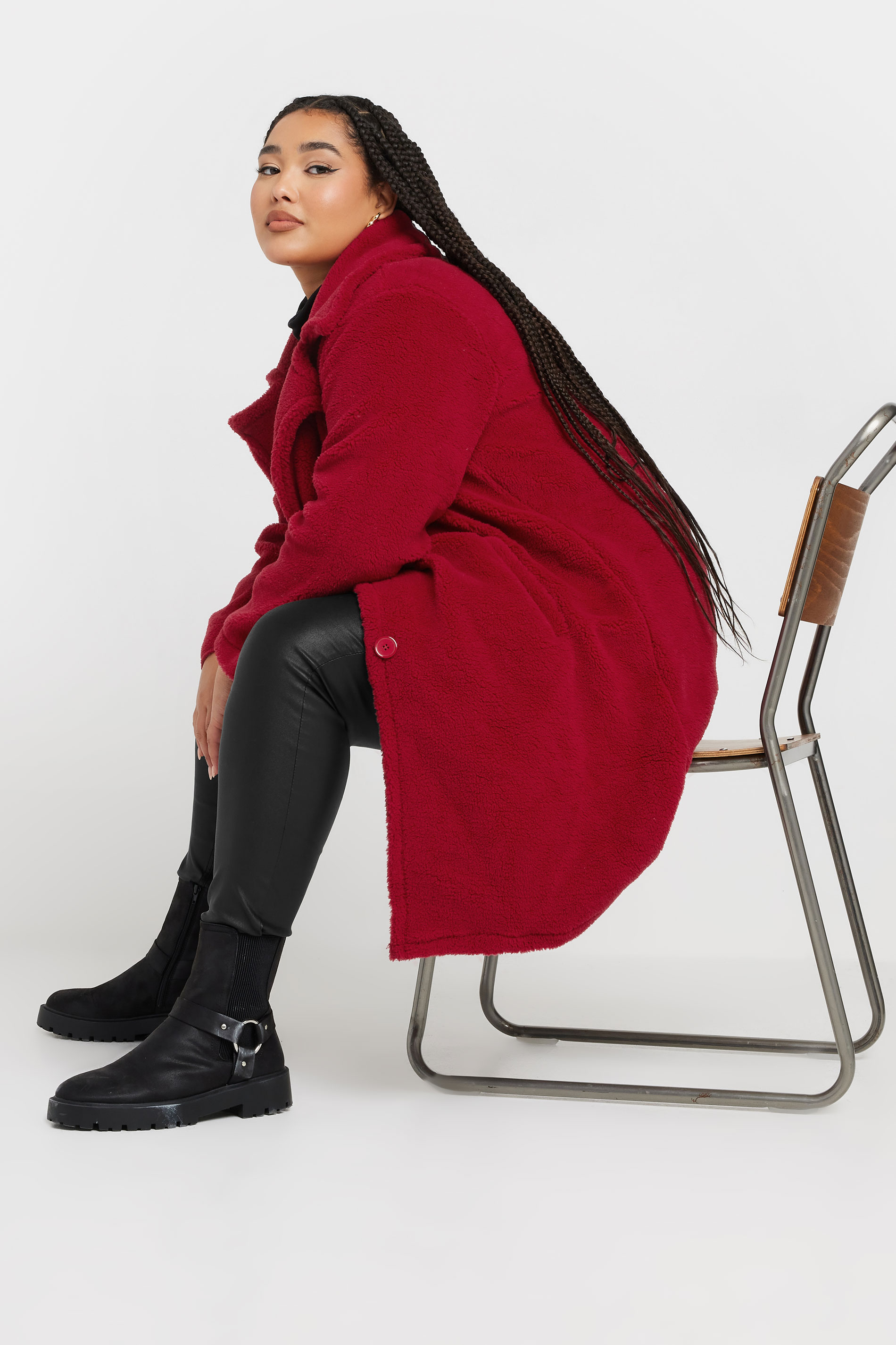 YOURS Plus Size Red Longline Faux Fur Coat | Yours Clothing 1