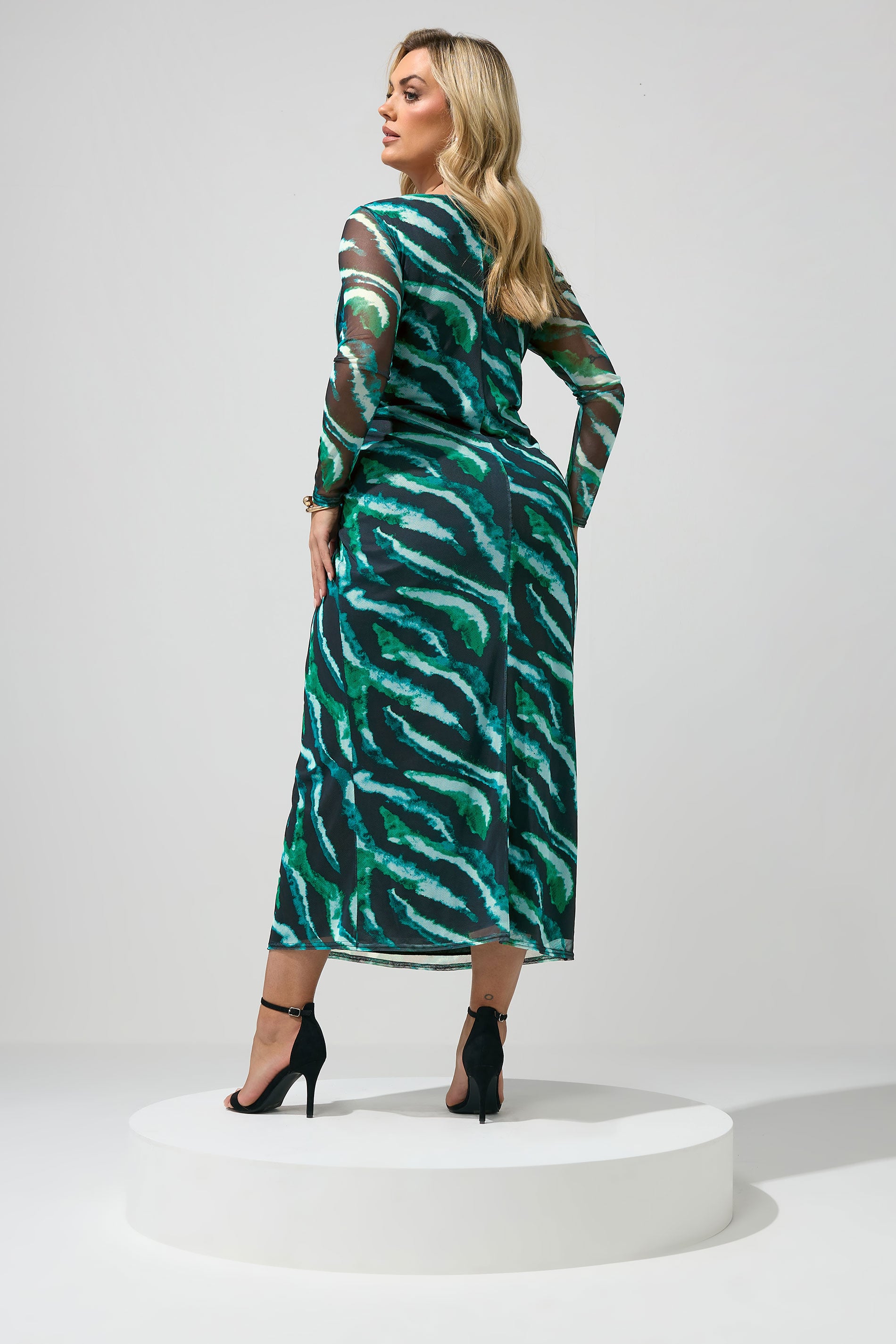 YOURS LONDON Plus Size Mint Green Zebra Mesh Side Knot Midi Dress | Yours Clothing 2