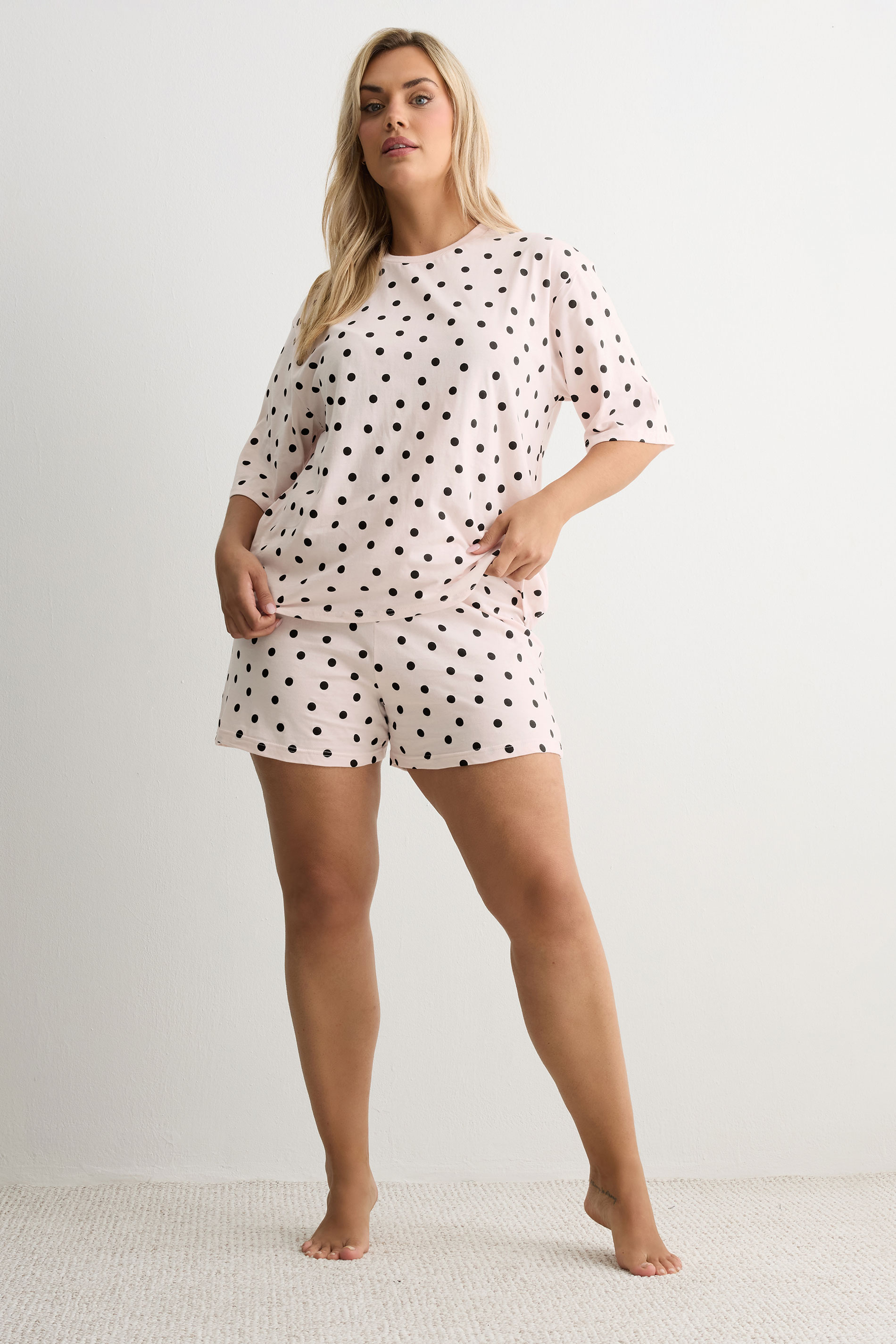 YOURS Plus Size Pink Polka Dot Sleep Tee Top | Yours Clothing 1