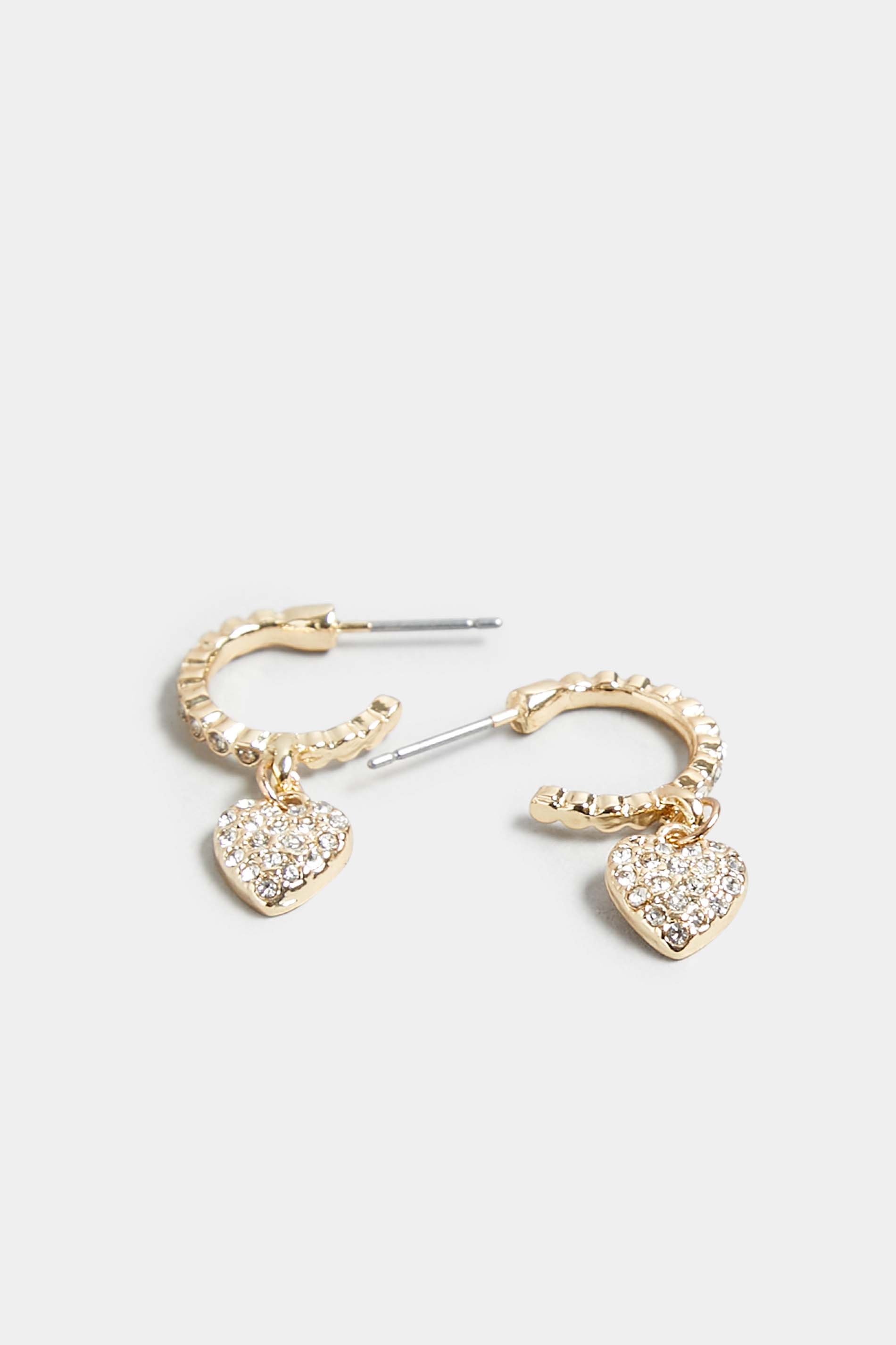 Gold Diamante Heart Drop Earrings | Yours Clothing 3