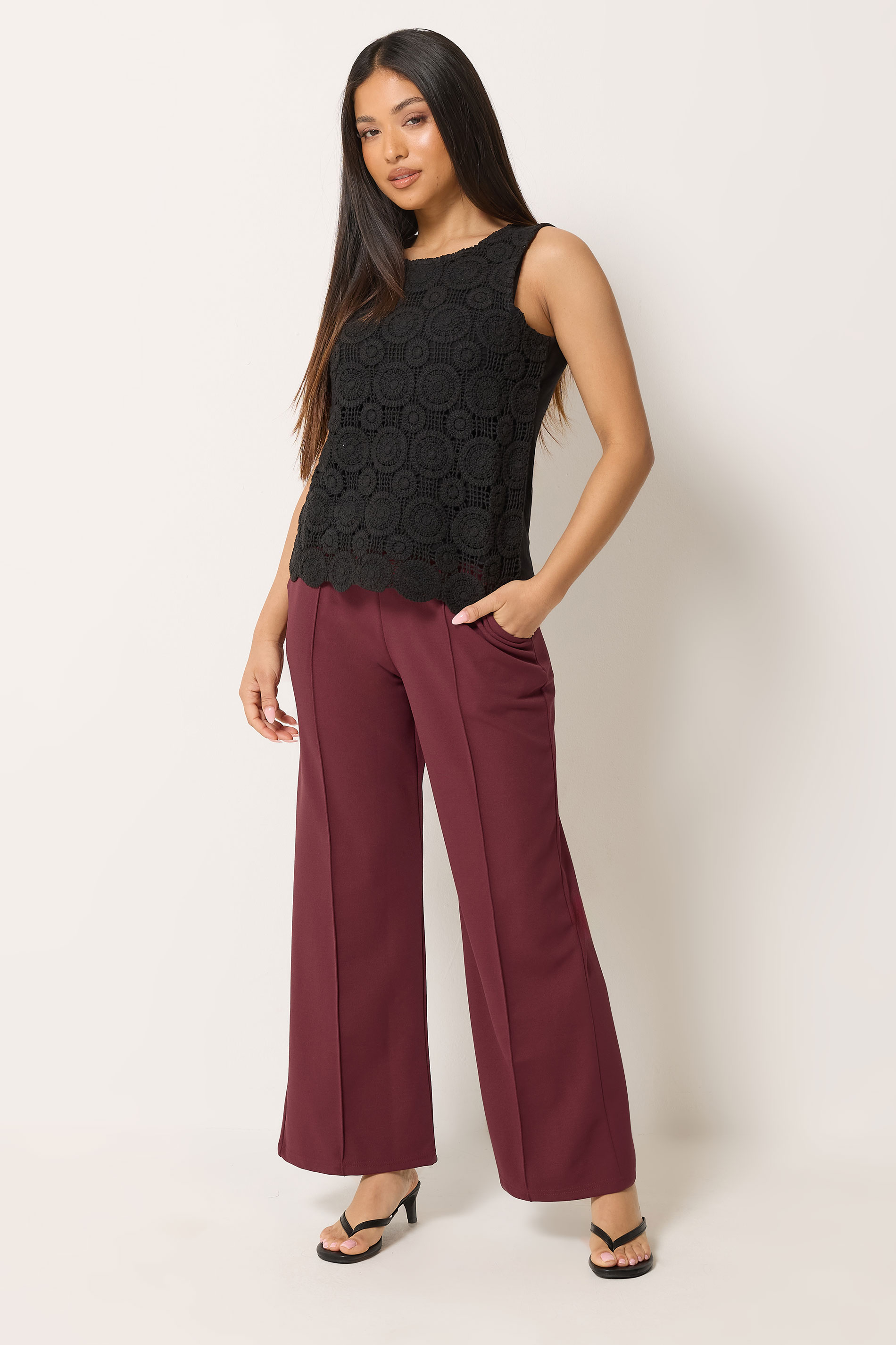 M&Co Petite Berry Red Pintuck Trousers | M&Co 2
