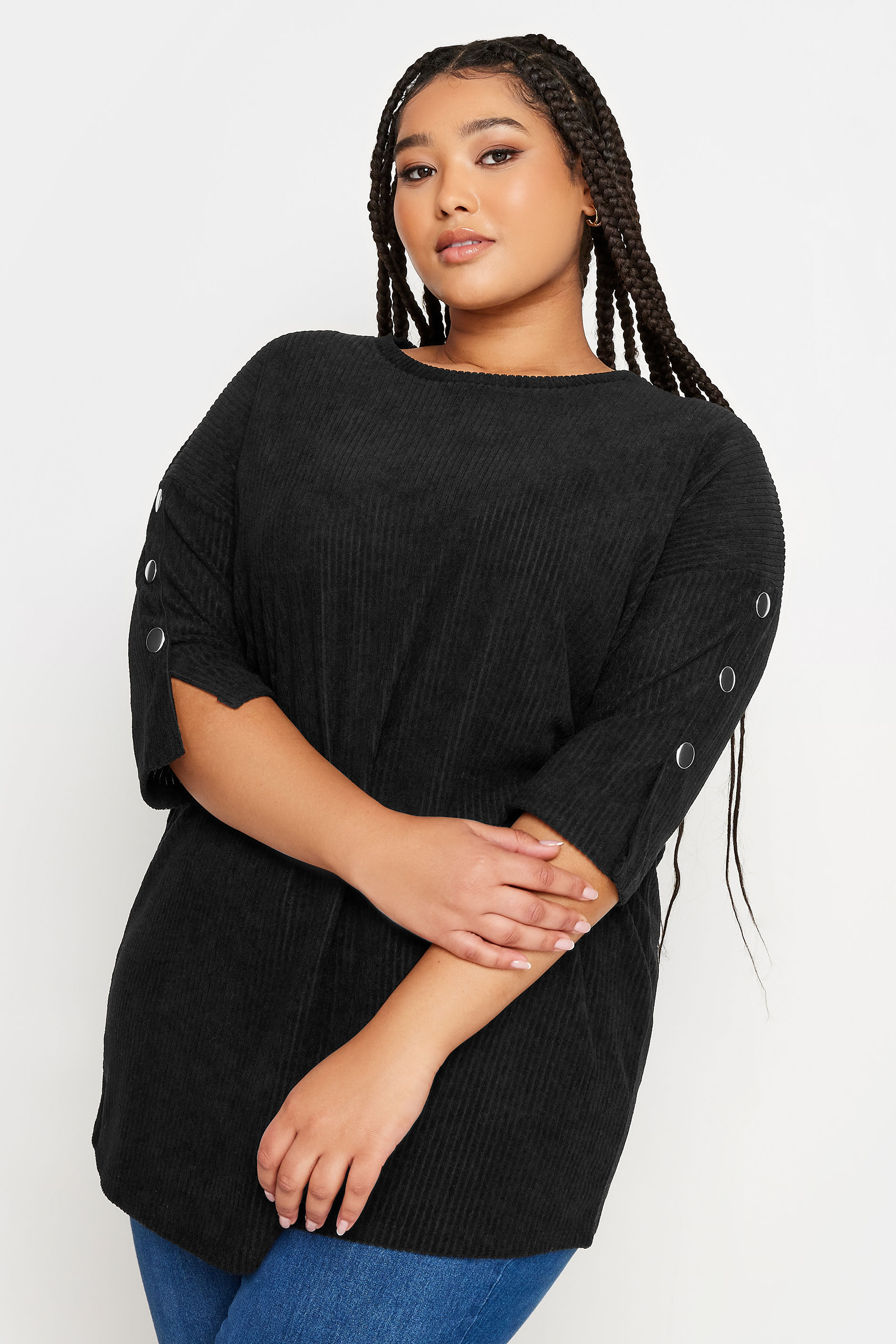 YOURS LUXURY Plus Size Curve Black Soft Touch Button Top | Yours Clothing 1