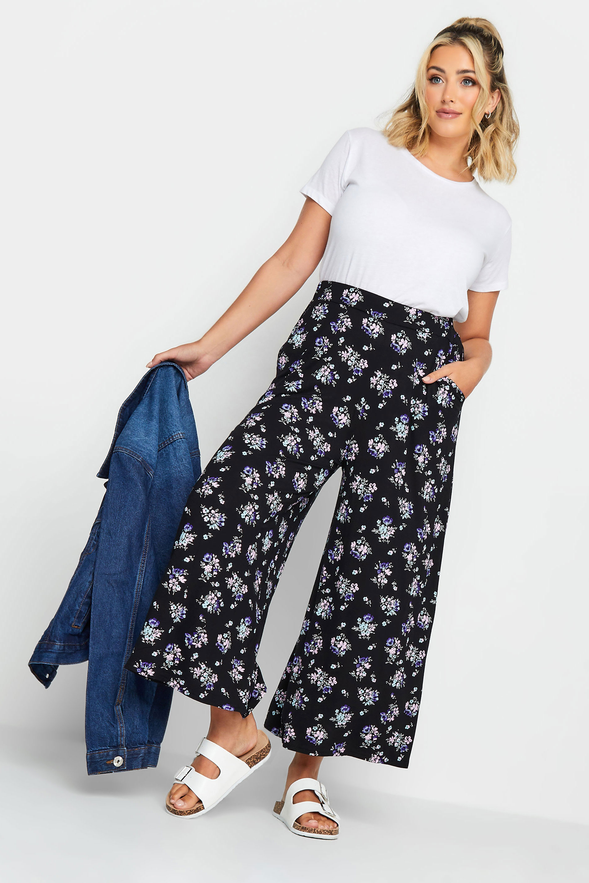 YOURS Plus Size Black Floral Midaxi Culottes | Yours Clothing  2