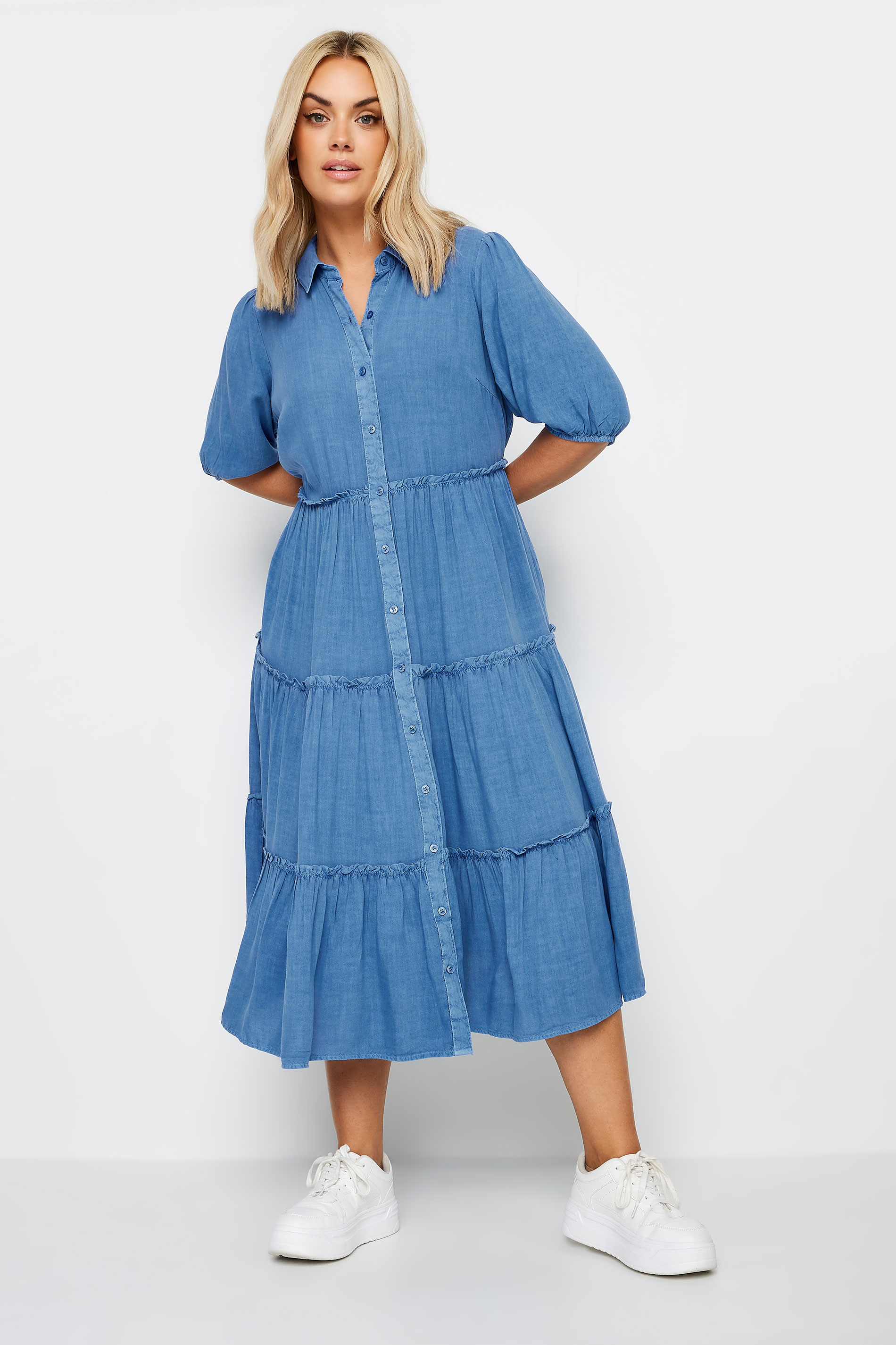 YOURS Plus Size Blue Midaxi Shirt Dress | Yours Clothing 1
