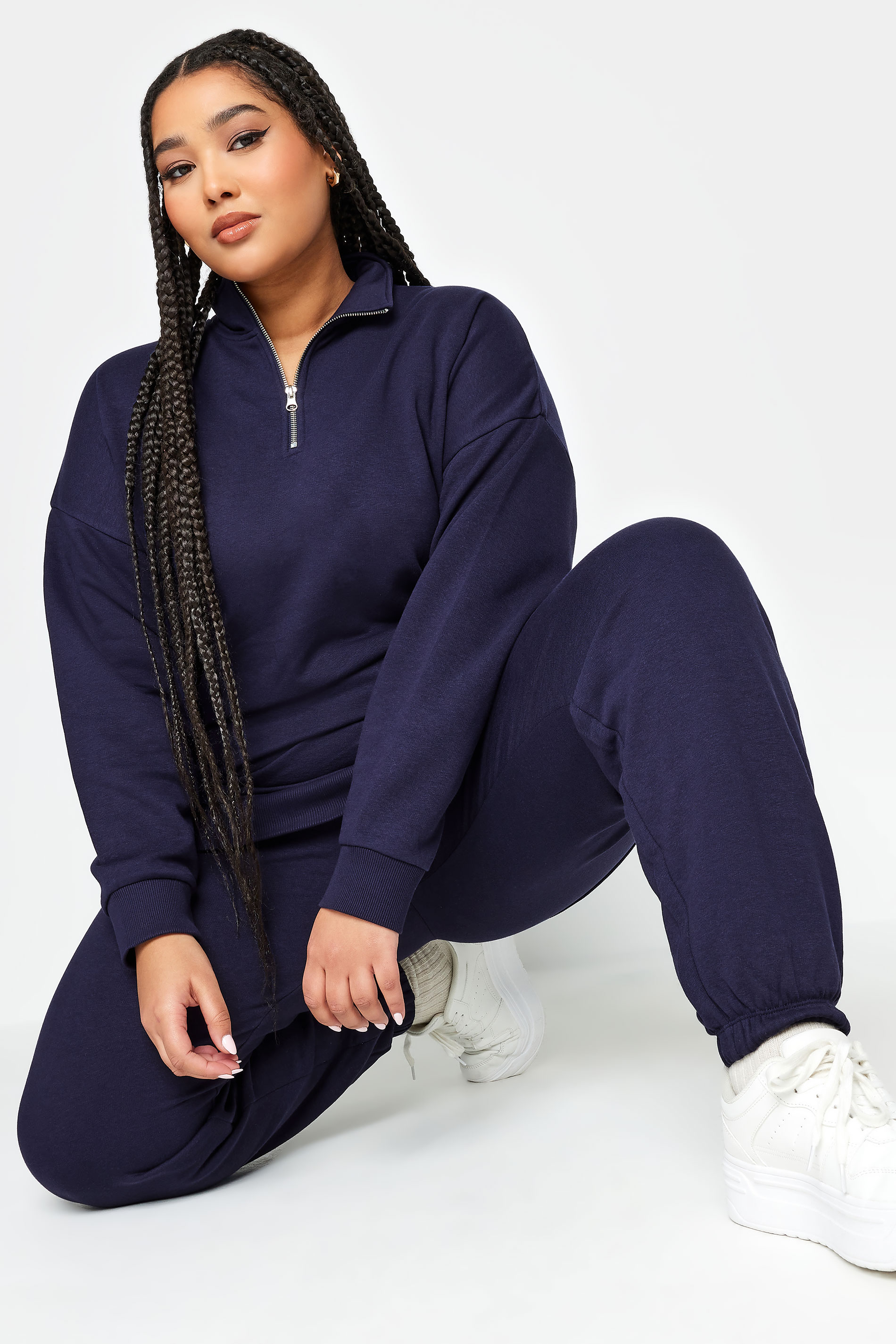 YOURS Plus Size Navy Blue Quarter Zip Sweatshirt | Yours Clothing 1